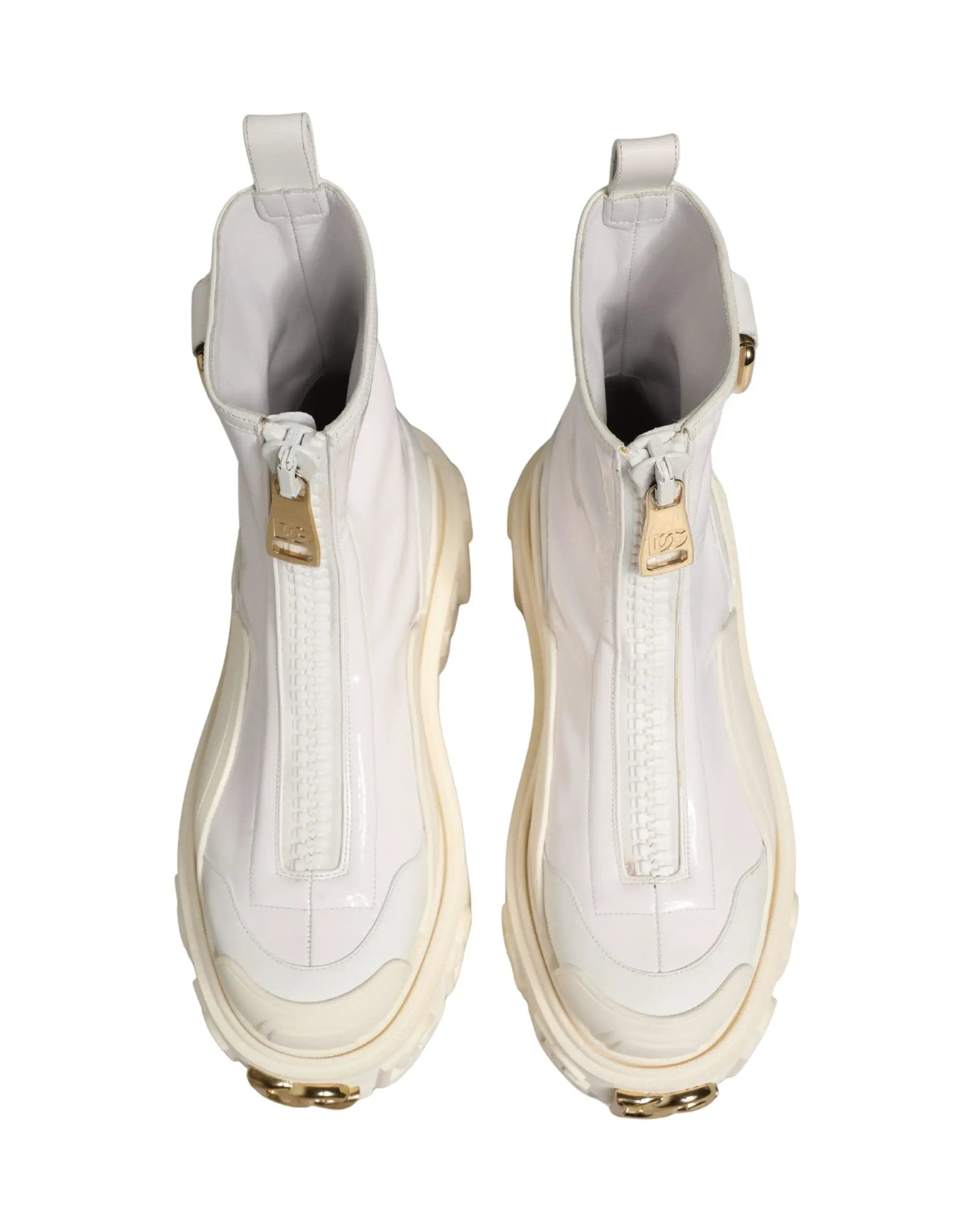Bottines Dolce &amp; Gabbana en cuir blanc avec logo en caoutchouc