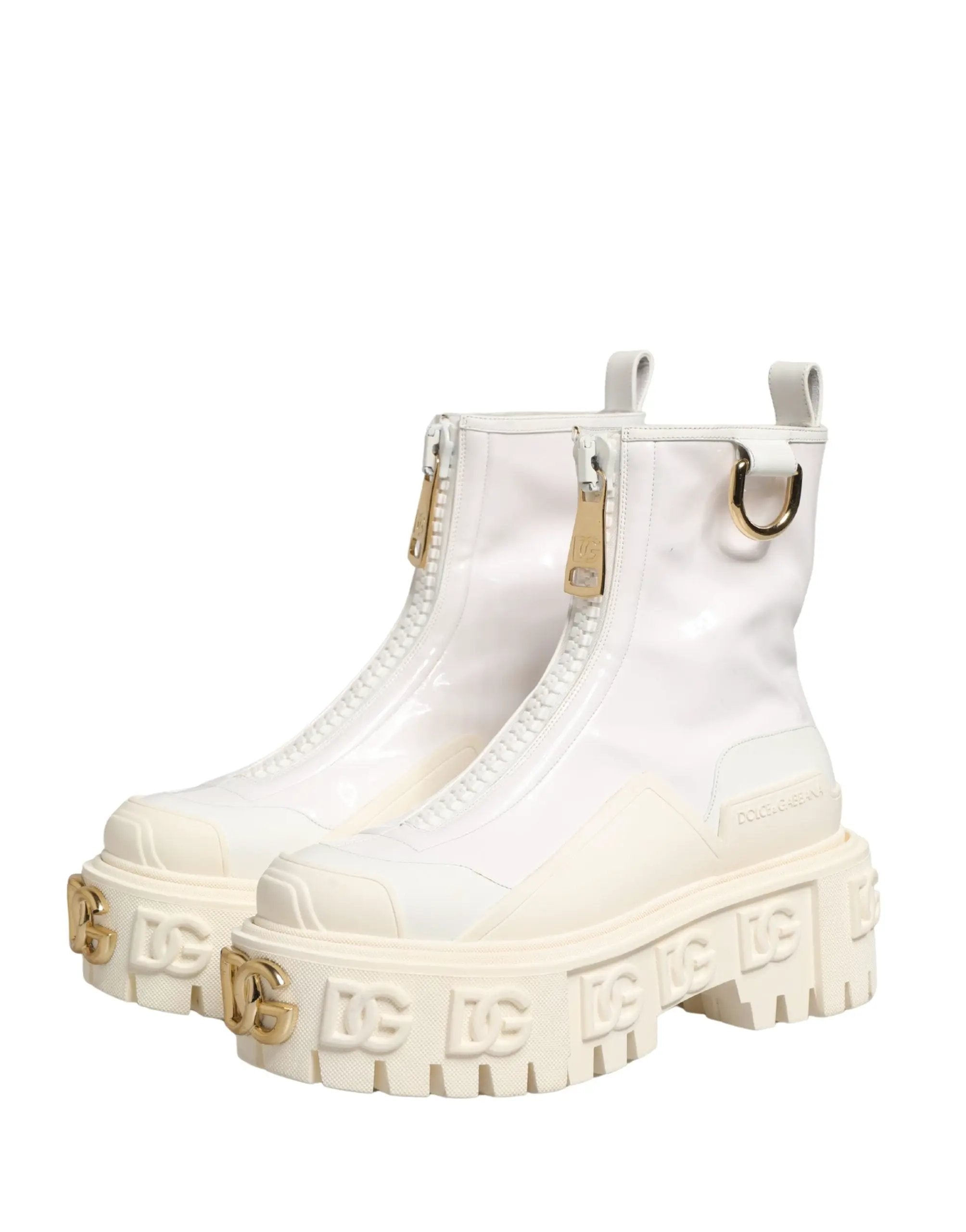 Bottines Dolce &amp; Gabbana en cuir blanc avec logo en caoutchouc