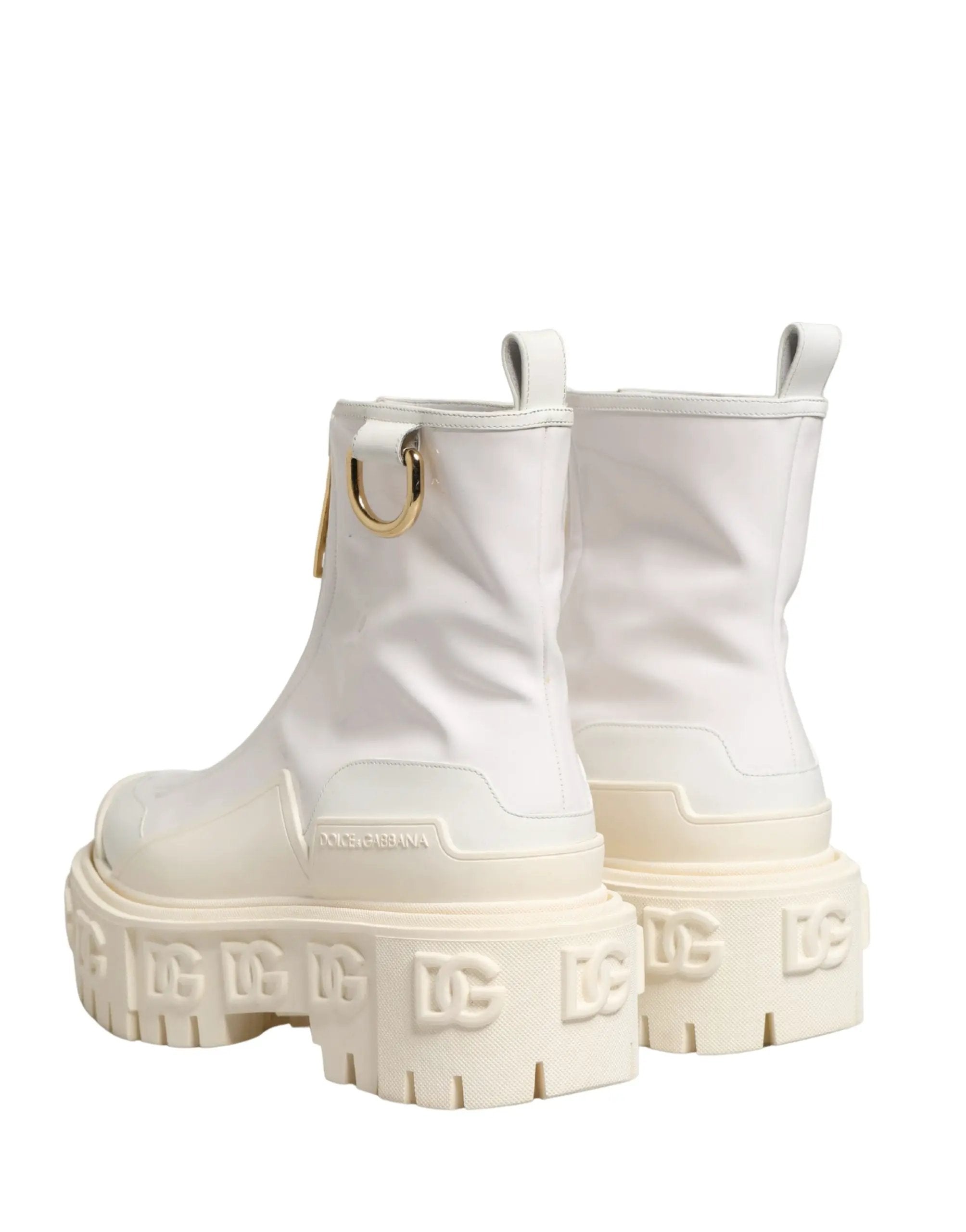 Bottines Dolce &amp; Gabbana en cuir blanc avec logo en caoutchouc