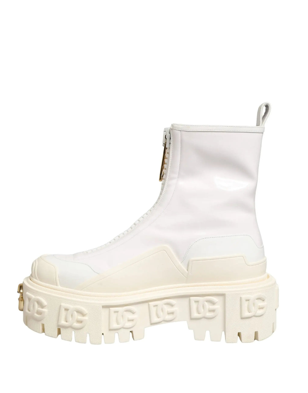 Bottines Dolce &amp; Gabbana en cuir blanc avec logo en caoutchouc