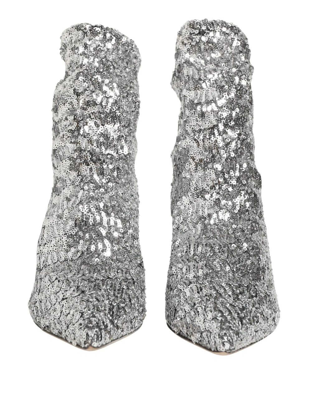 Dolce & Gabbana Silver Sequined Short Boots Stretch Shoes