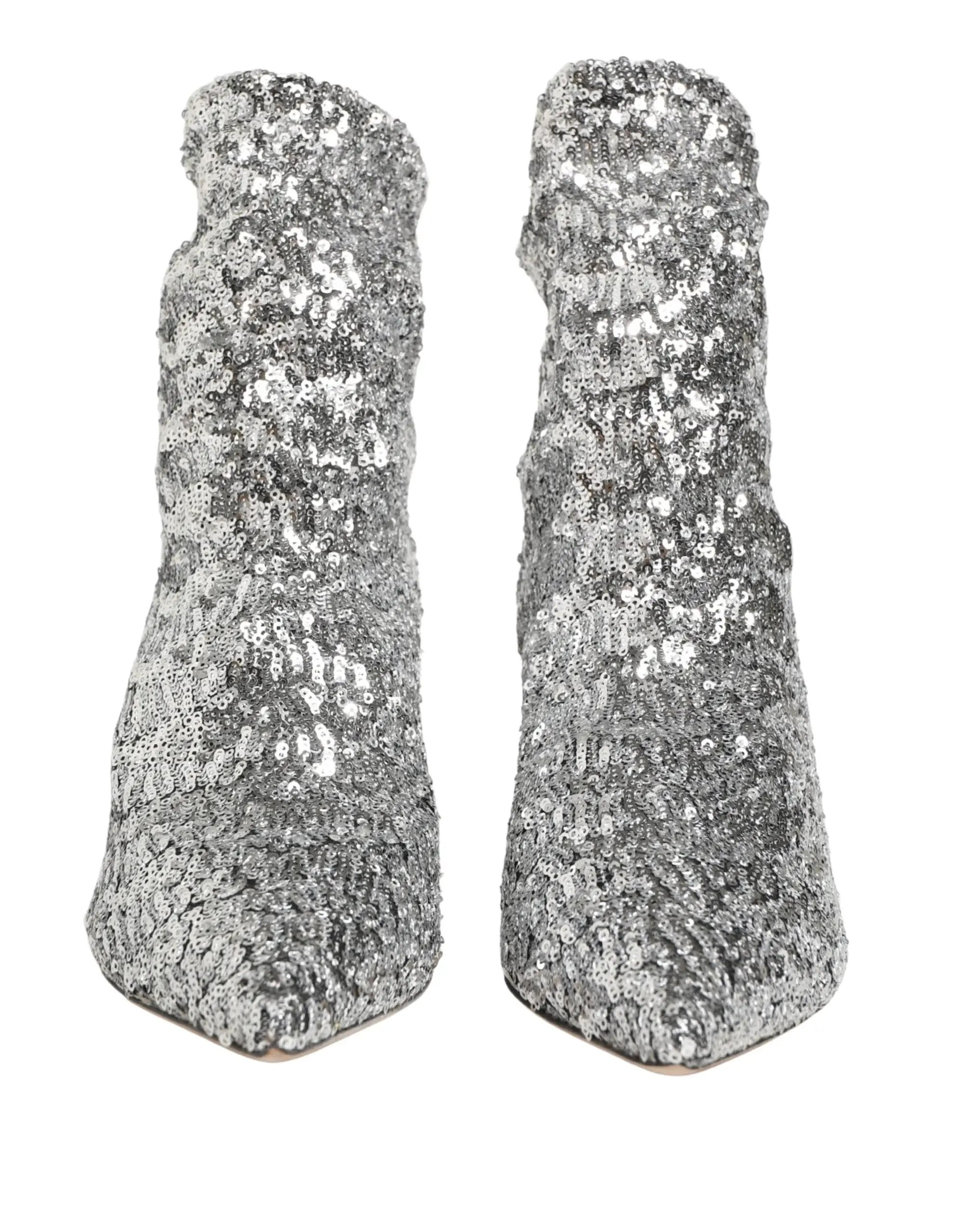 Dolce & Gabbana Silver Sequined Short Boots Stretch Shoes
