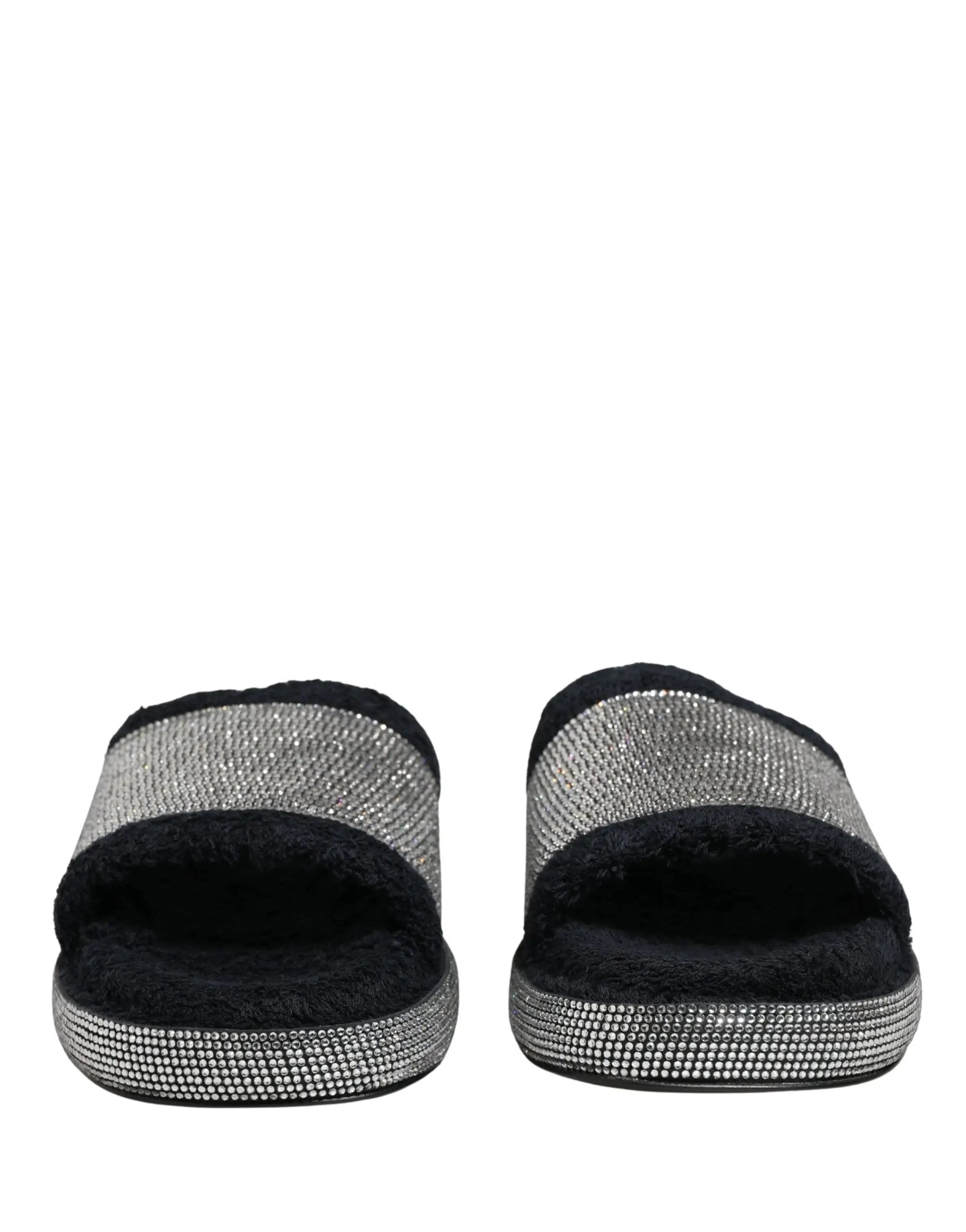 Dolce & Gabbana Black Crystal Embellished Platform Slides Shoes