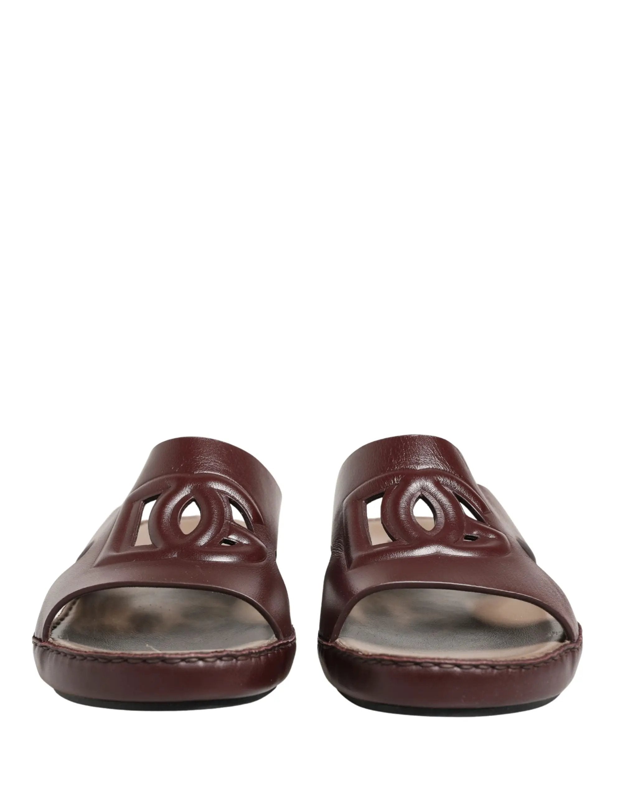 Chaussures sandales Dolce & Gabbana en cuir bordeaux à découpes avec logo DG