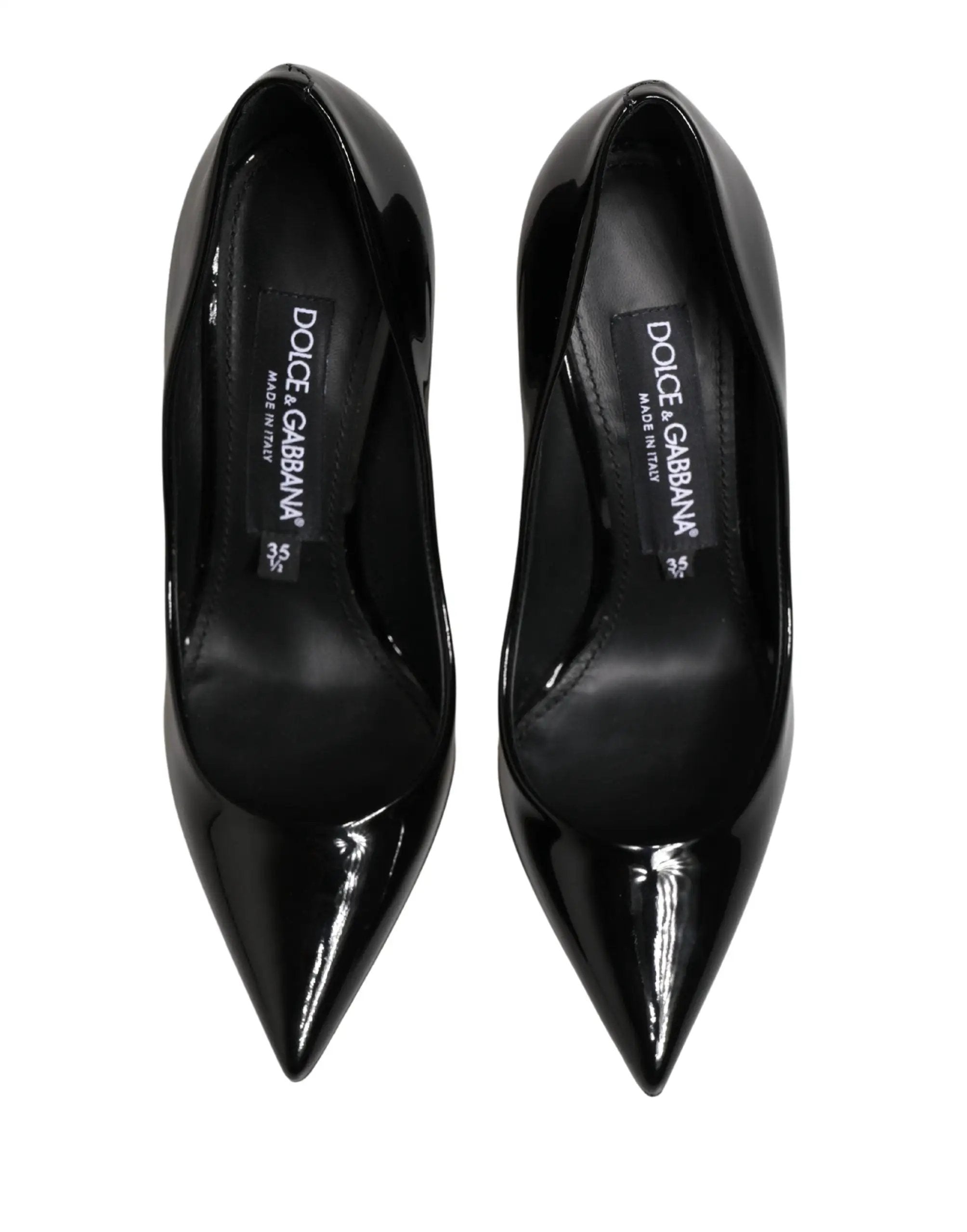 Dolce & Gabbana Black Calf Leather Stiletto Heels Pumps Shoes