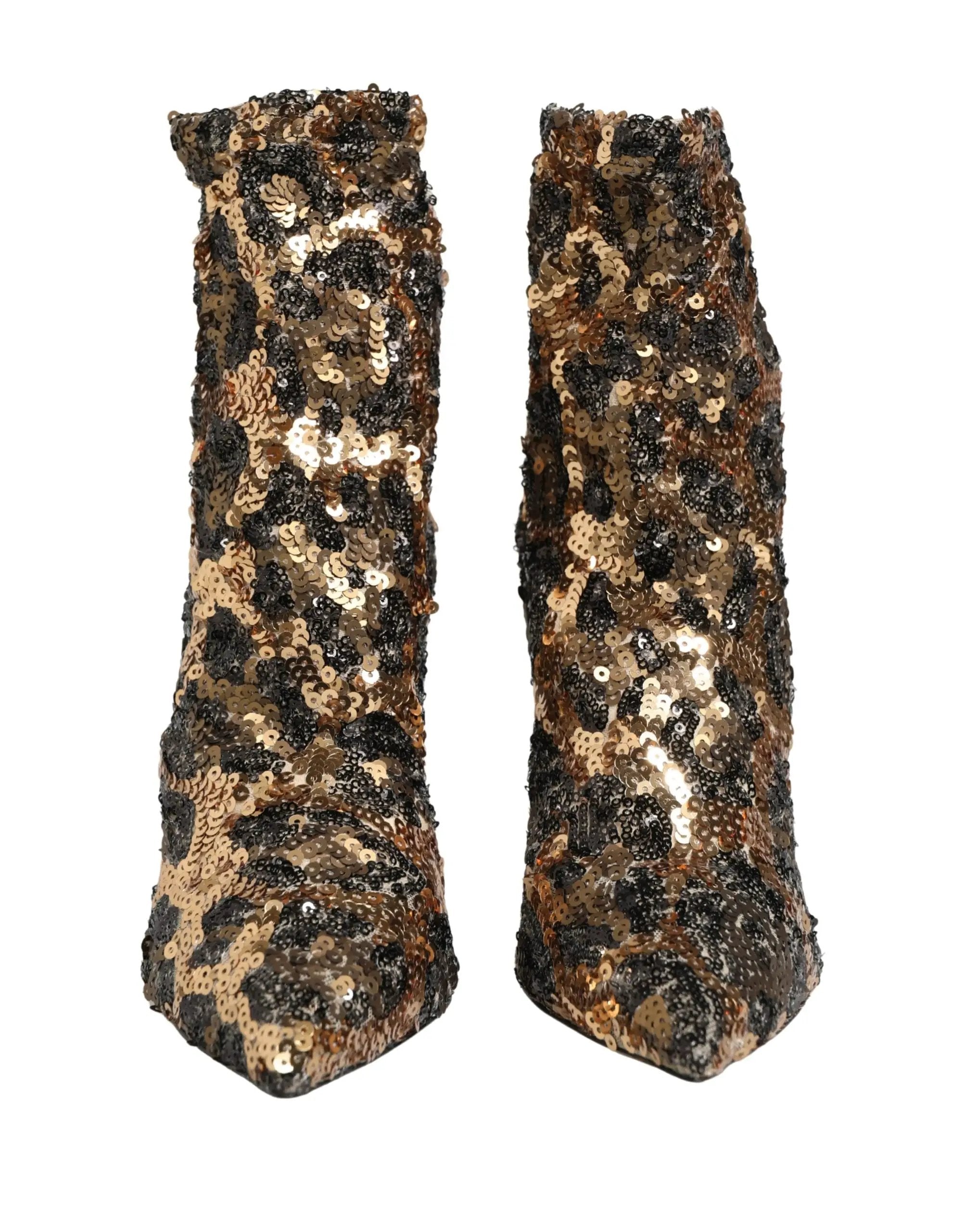 Chaussures bottines Dolce & Gabbana léopard doré à paillettes