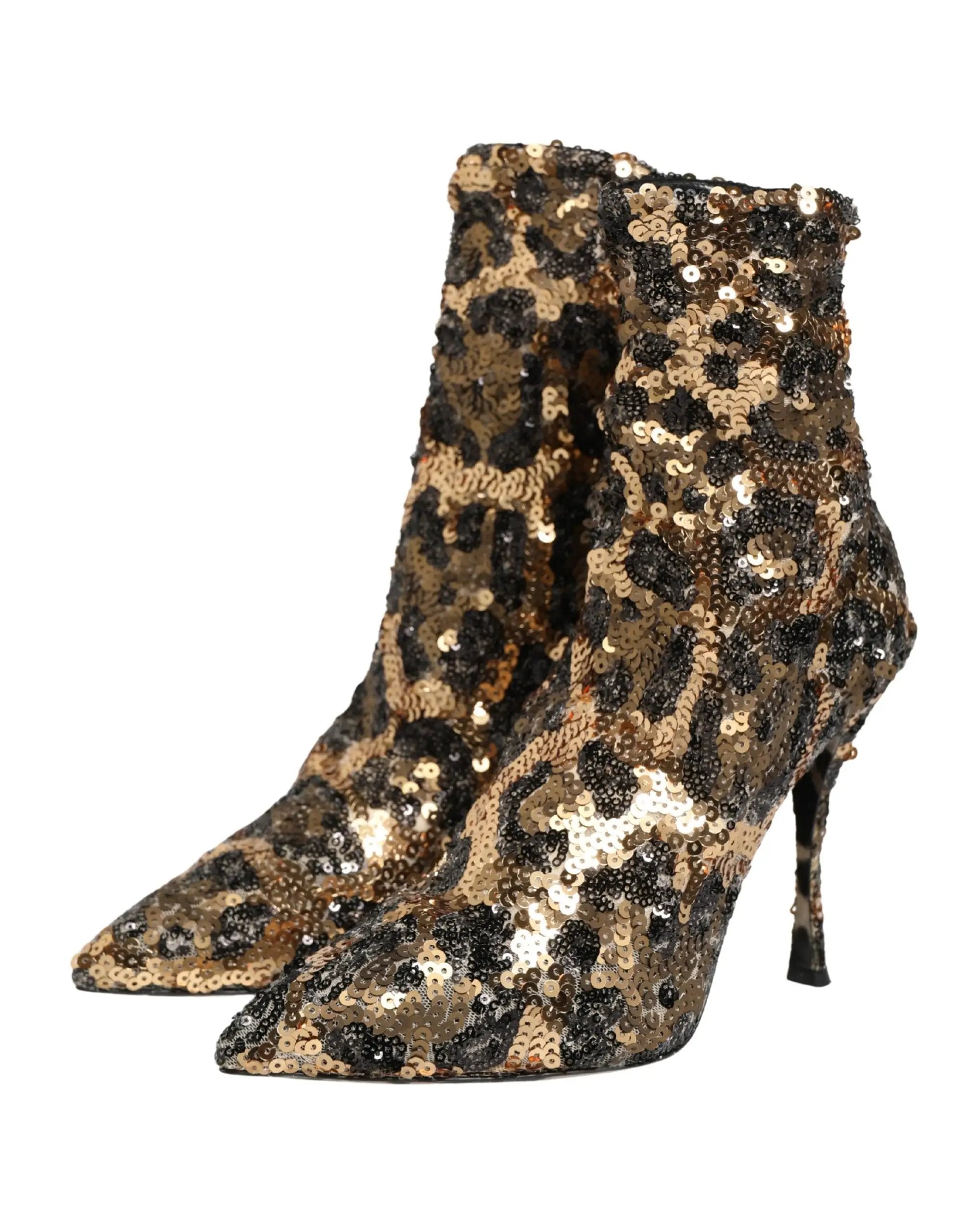 Chaussures bottines Dolce & Gabbana léopard doré à paillettes