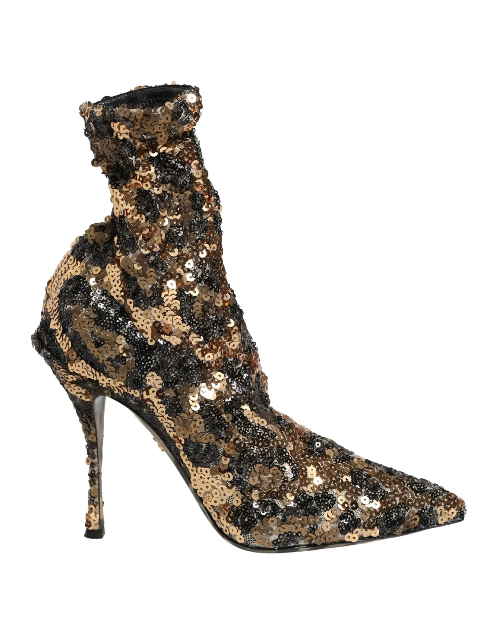 Chaussures bottines Dolce & Gabbana léopard doré à paillettes