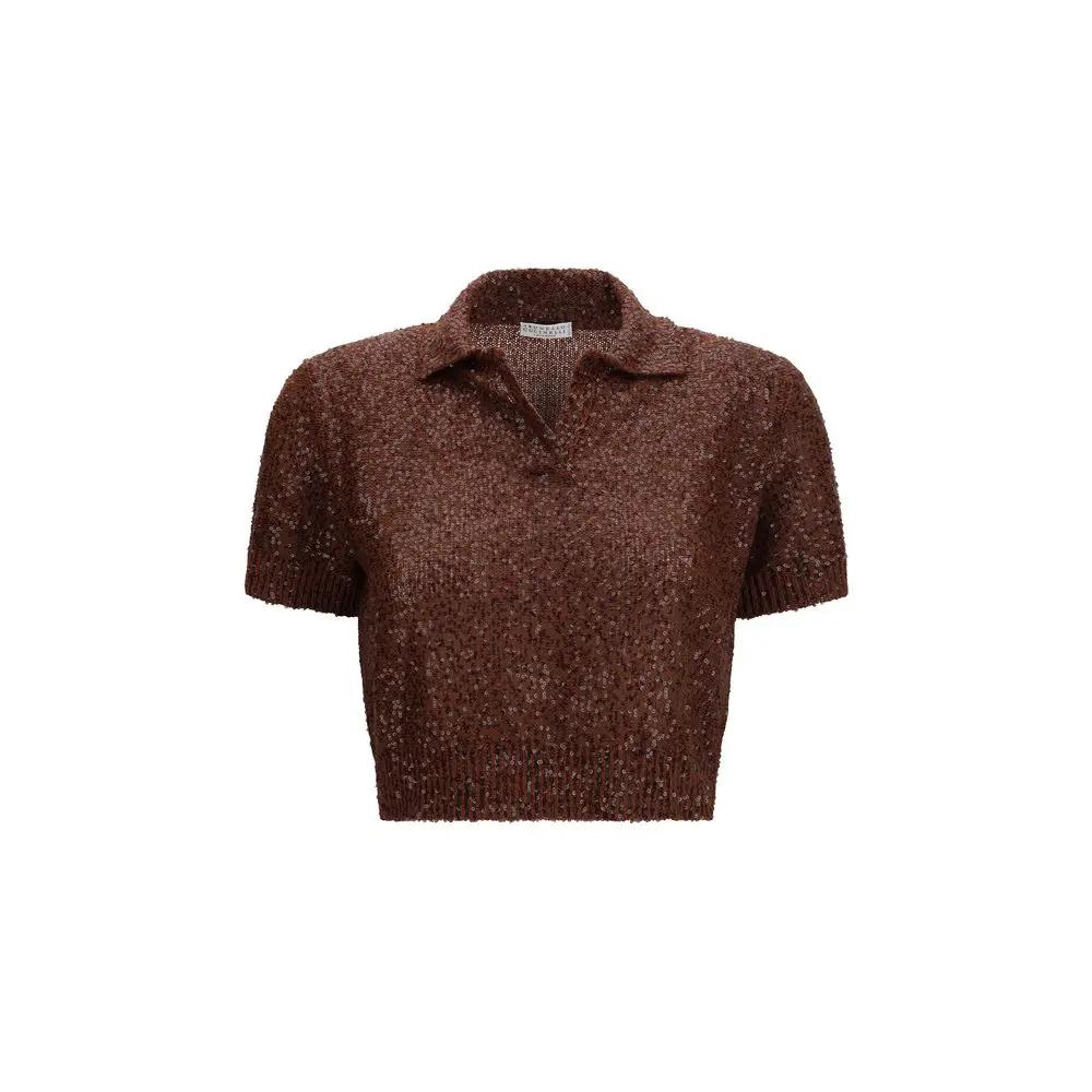 Chemise à manches courtes en lin Bordeaux Brunello Cucinelli
