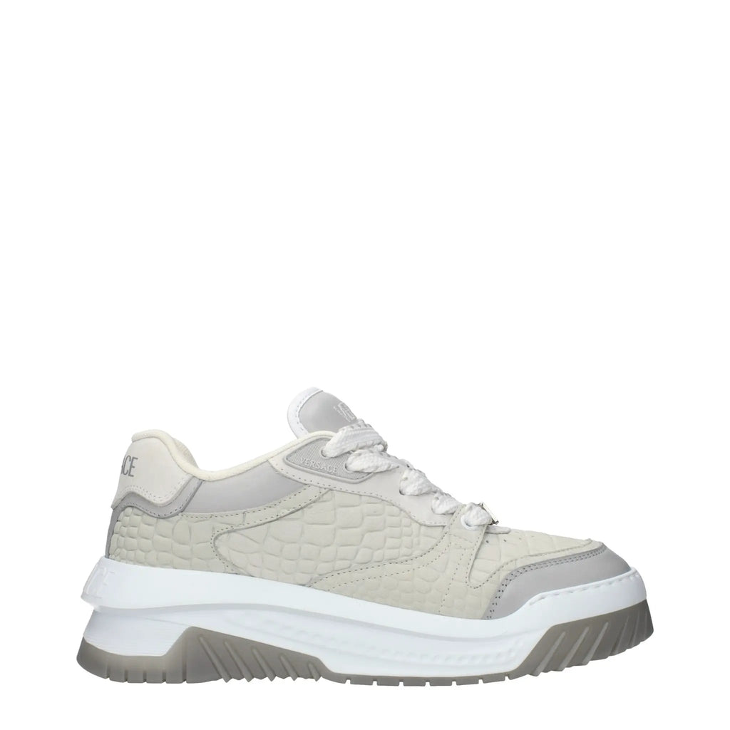 Baskets basses homme en cuir gris – Logo effet vieilli Versace