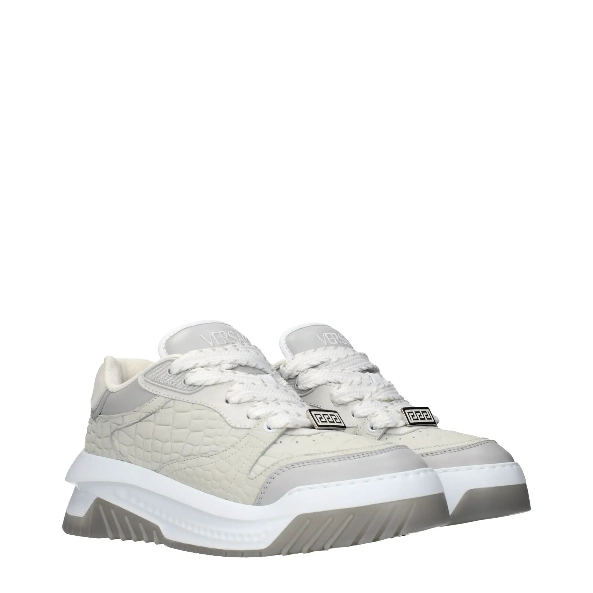 Baskets basses homme en cuir gris – Logo effet vieilli Versace