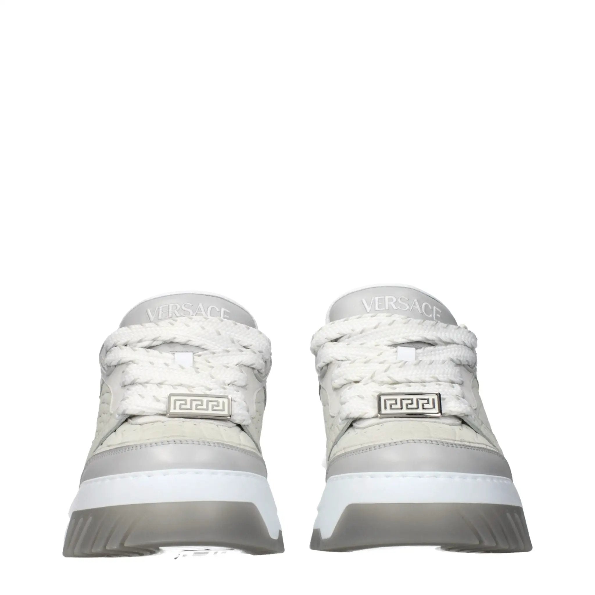 Baskets basses homme en cuir gris – Logo effet vieilli Versace
