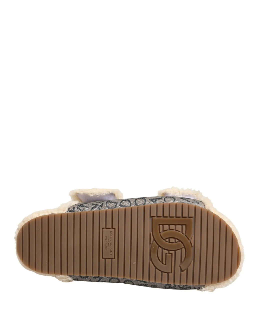 Sandales plates Dolce & Gabbana beiges en fausse fourrure à imprimé logo