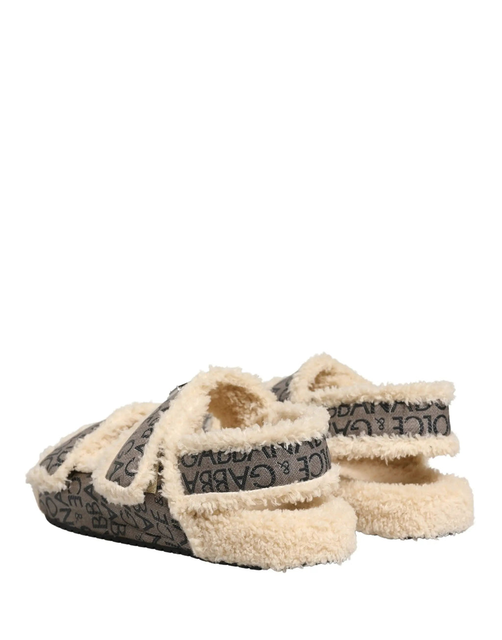 Chaussures Sandales Plates Dolce & Gabbana Beige Fausse Fourrure Imprimé Logo