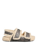 Chaussures Sandales Plates Dolce & Gabbana Beige Fausse Fourrure Imprimé Logo