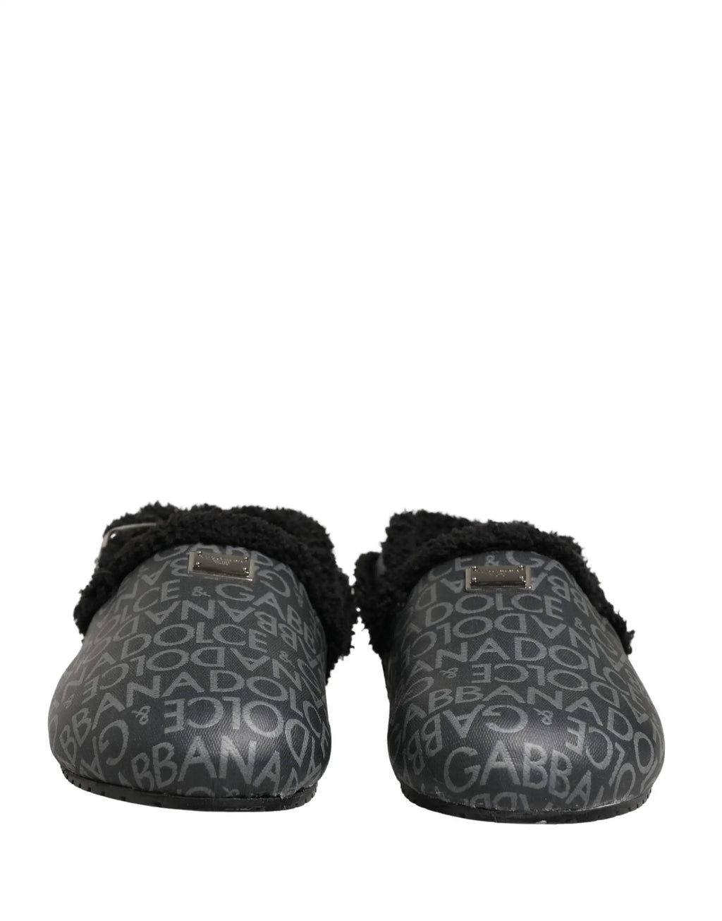 Dolce & Gabbana Gray Faux Fur Jacquard Mules Sandals Shoes
