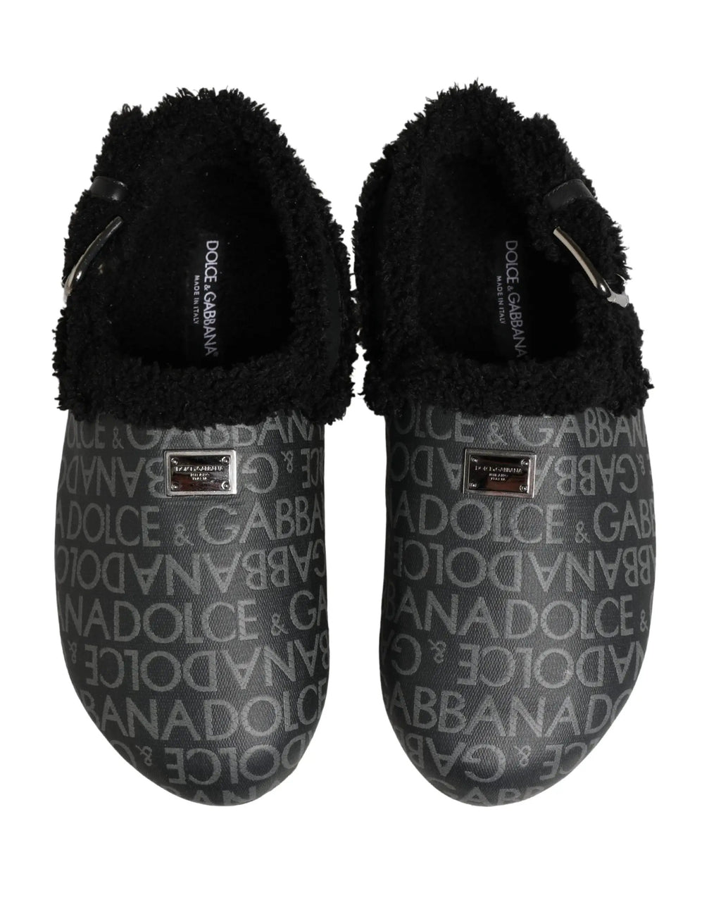 Dolce & Gabbana Gray Faux Fur Jacquard Mules Sandals Shoes