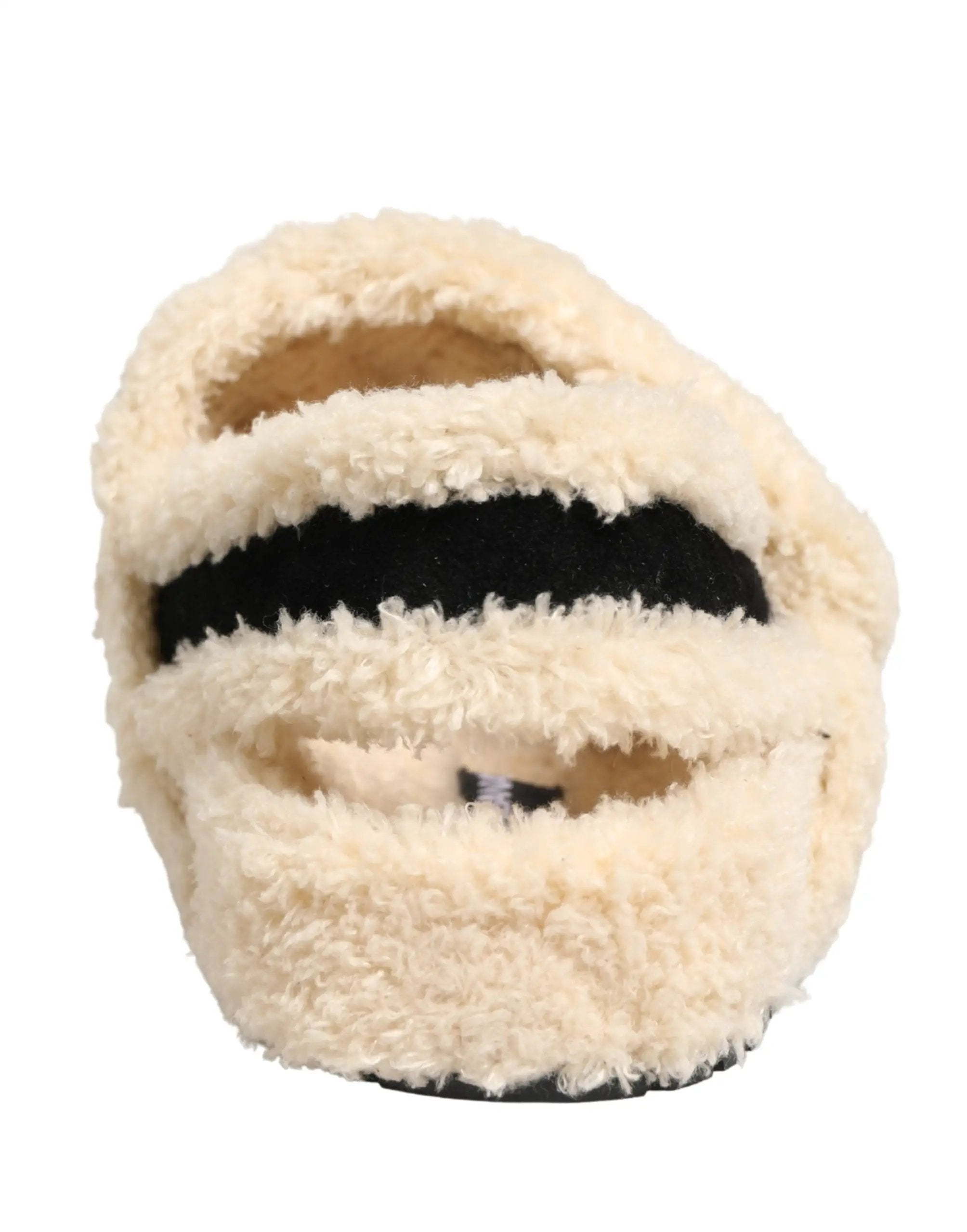 Dolce & Gabbana Sandales plates homme en fausse fourrure beige et noire