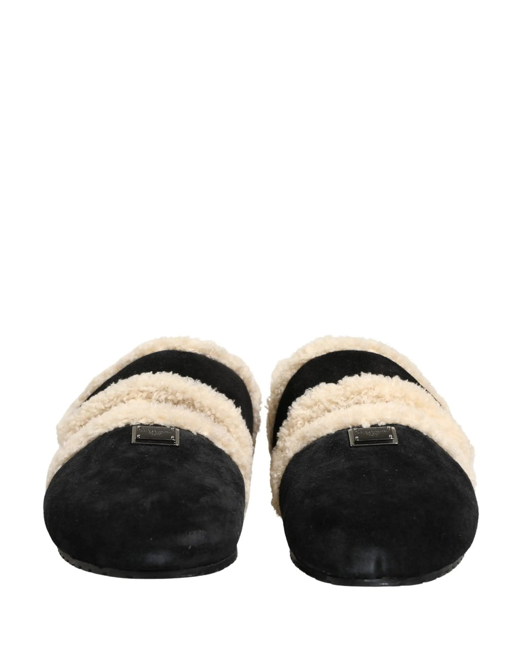 Dolce & Gabbana Sandales plates homme en fausse fourrure beige et noire