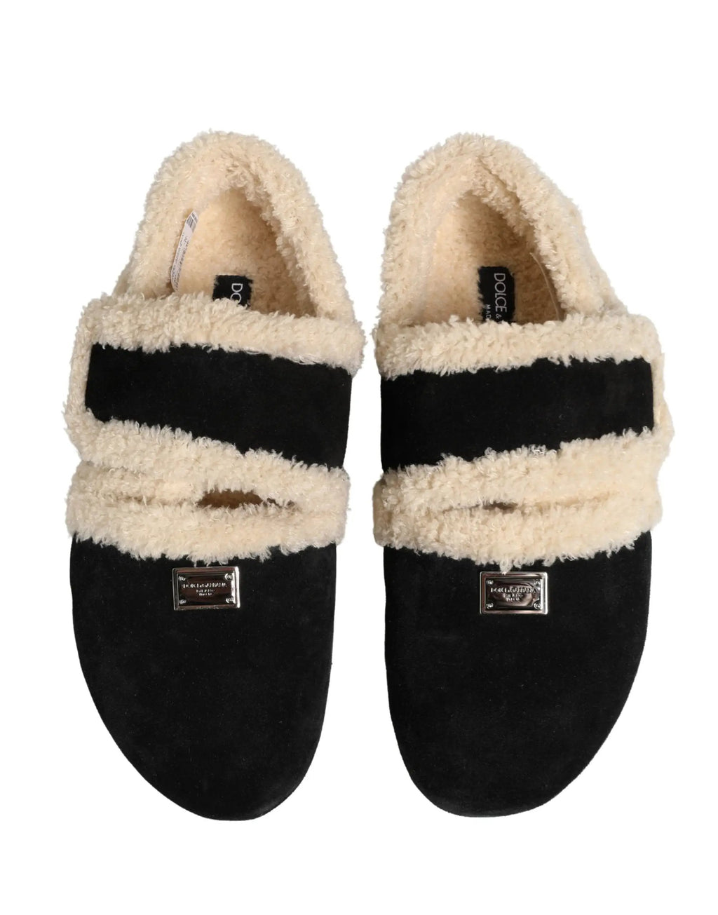 Dolce & Gabbana Sandales plates homme en fausse fourrure beige et noire