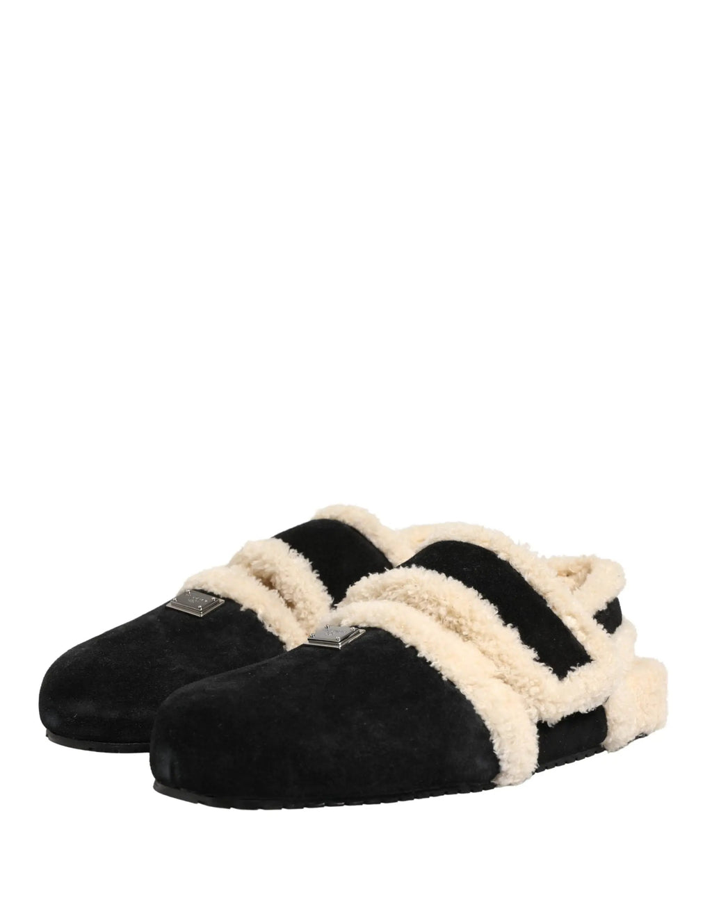 Dolce & Gabbana Sandales plates homme en fausse fourrure beige et noire