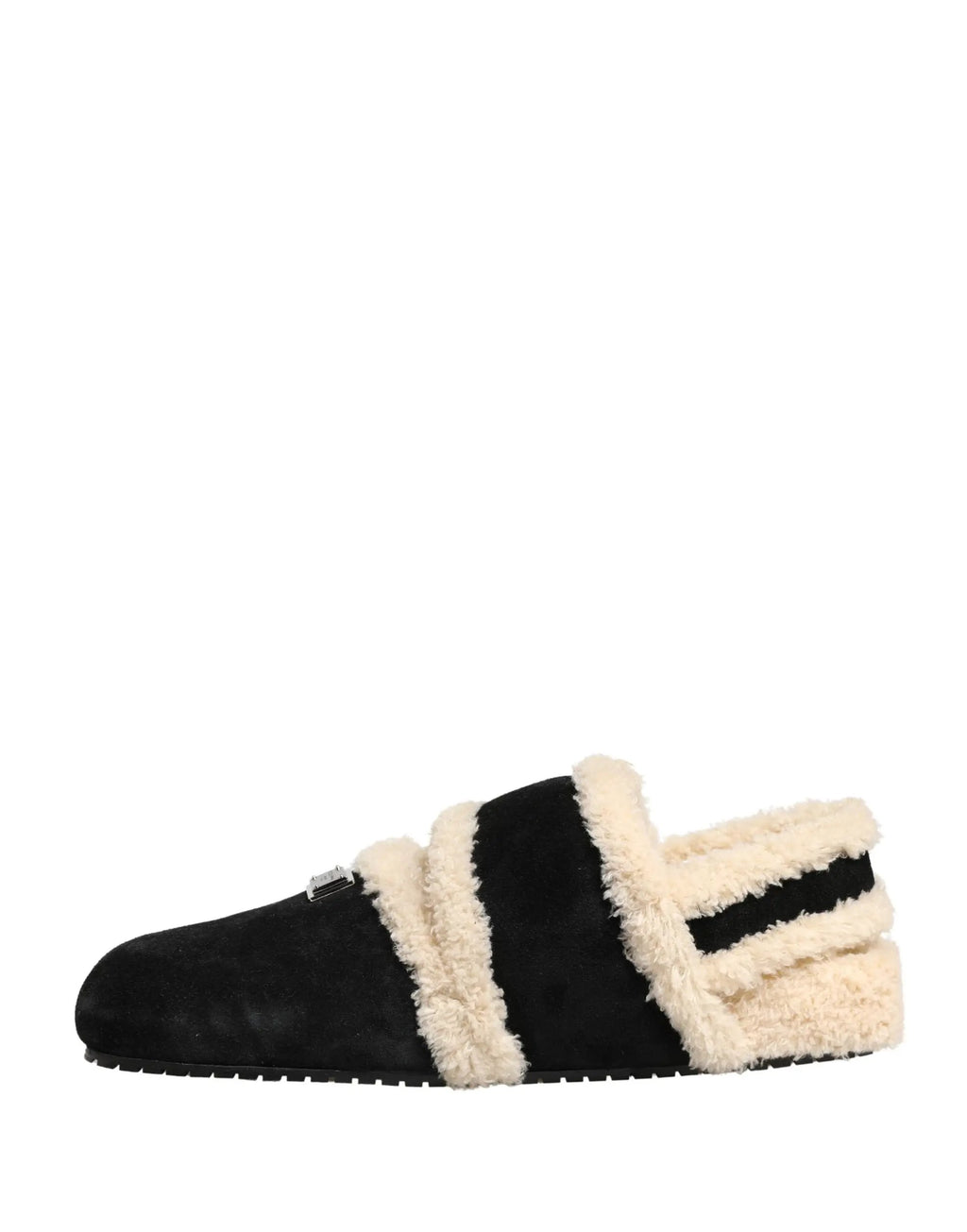 Dolce & Gabbana Sandales plates homme en fausse fourrure beige et noire