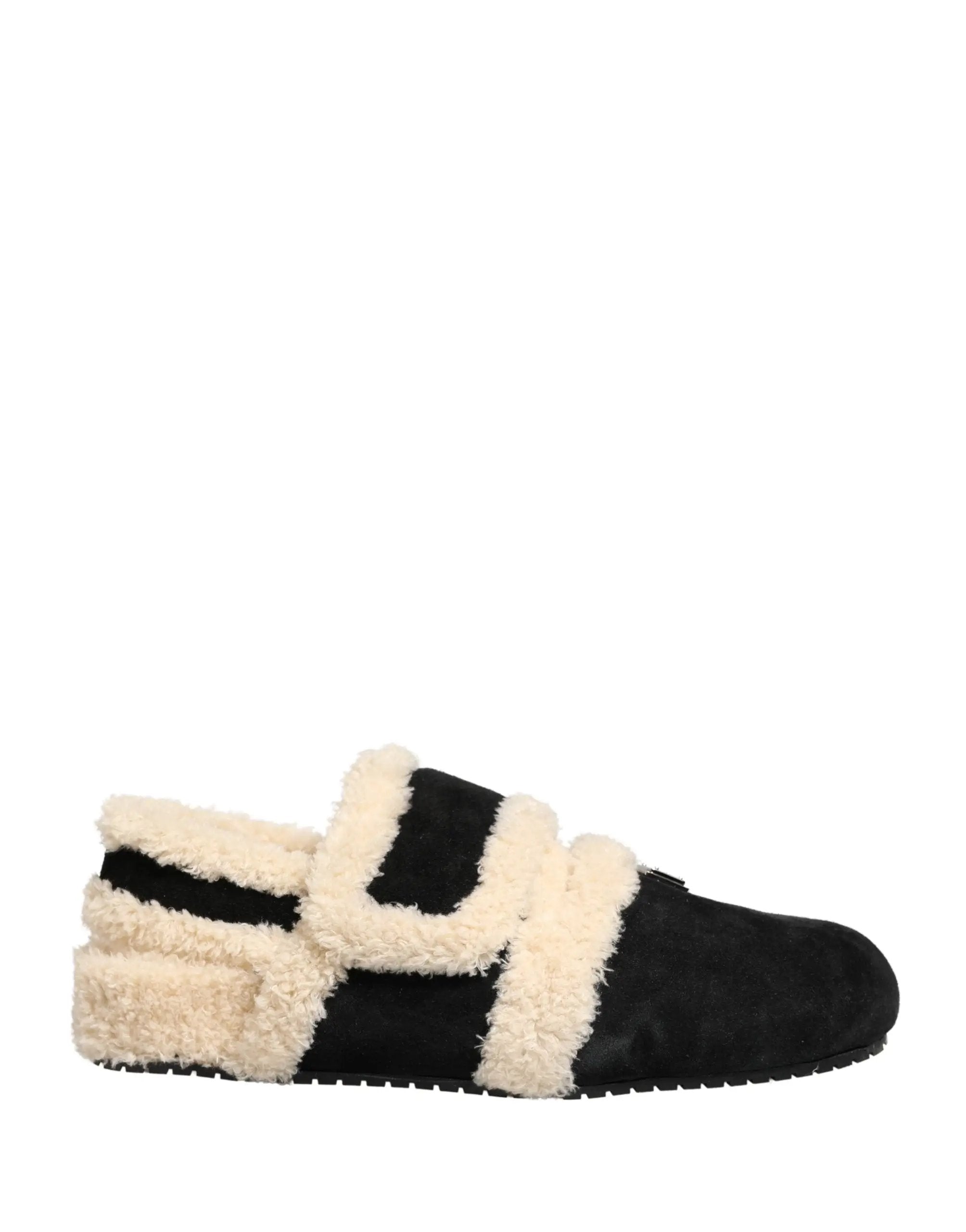 Dolce & Gabbana Sandales plates homme en fausse fourrure beige et noire