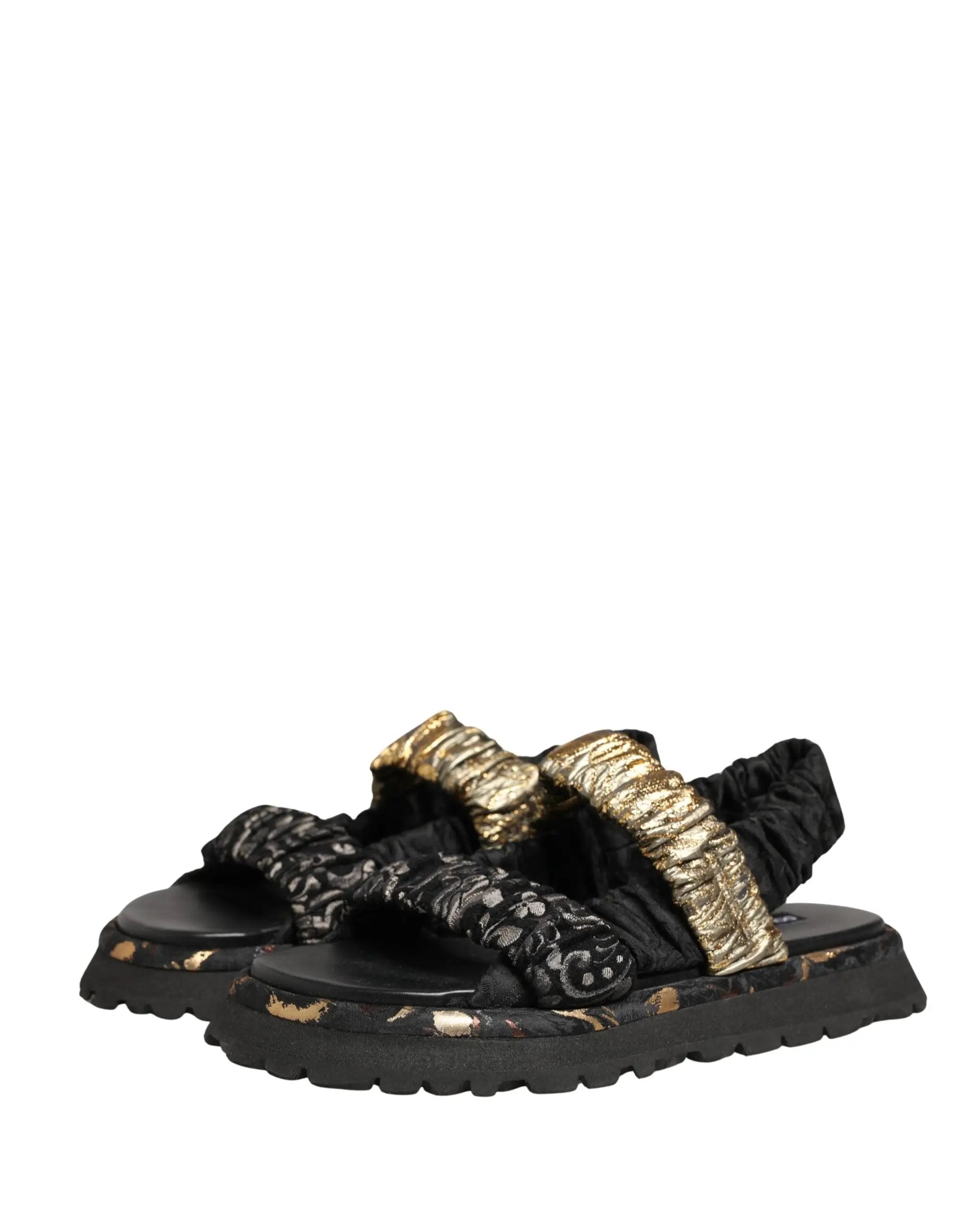 Dolce & Gabbana Sandales plates noires homme à détails froncés
