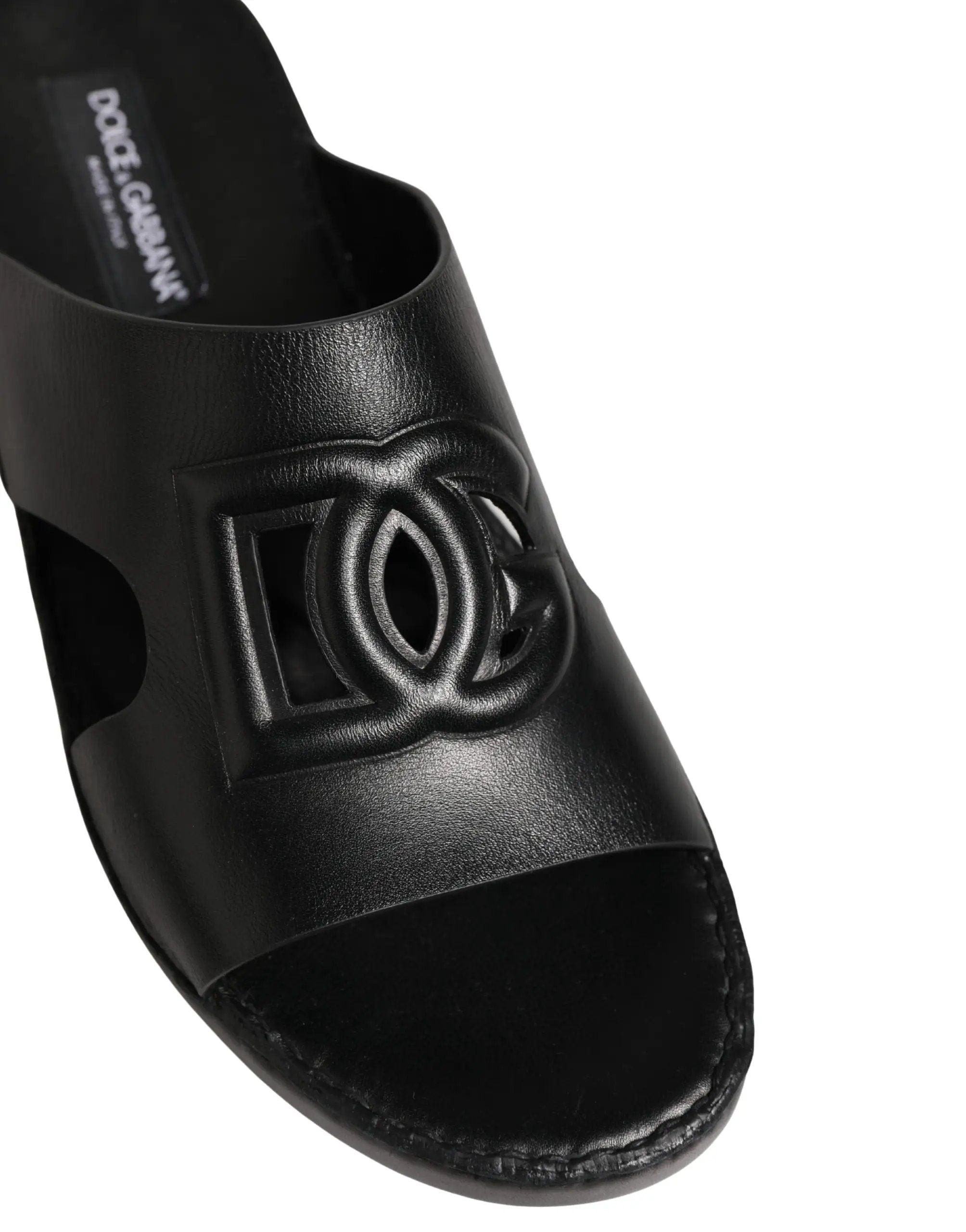 Chaussures Sandales Dolce & Gabbana en Cuir Noir à Logo DG Découpé