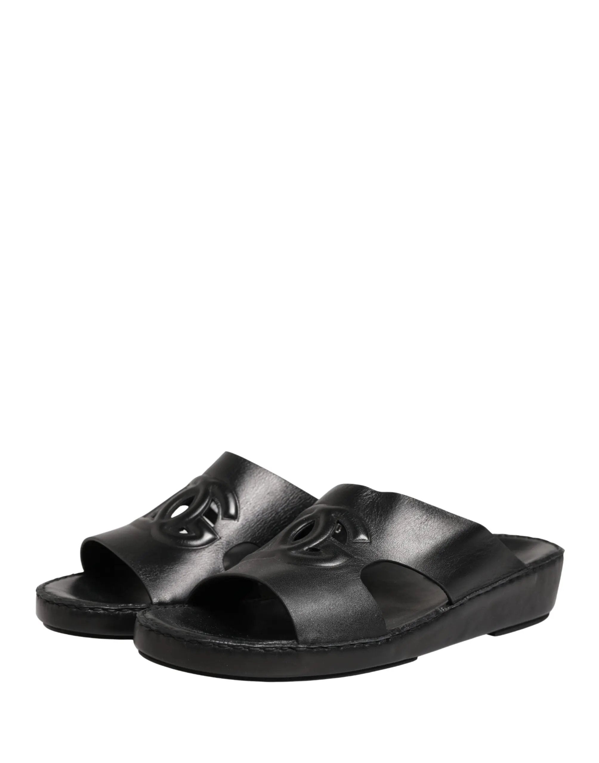 Chaussures Sandales Dolce & Gabbana en Cuir Noir à Logo DG Découpé