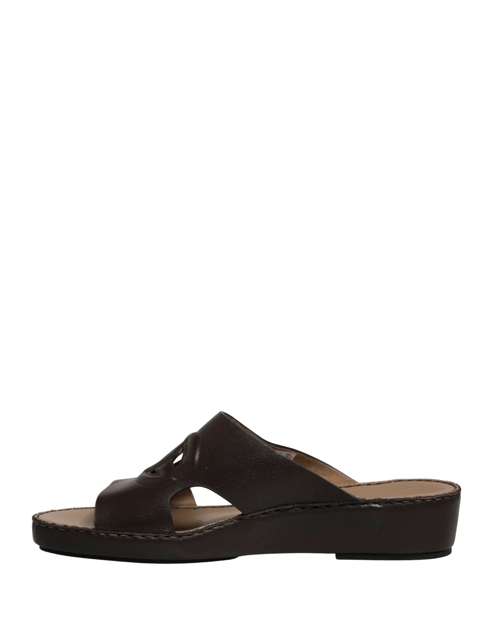 Dolce & Gabbana Brown Leather Cutout DG Logo Sandals Shoes