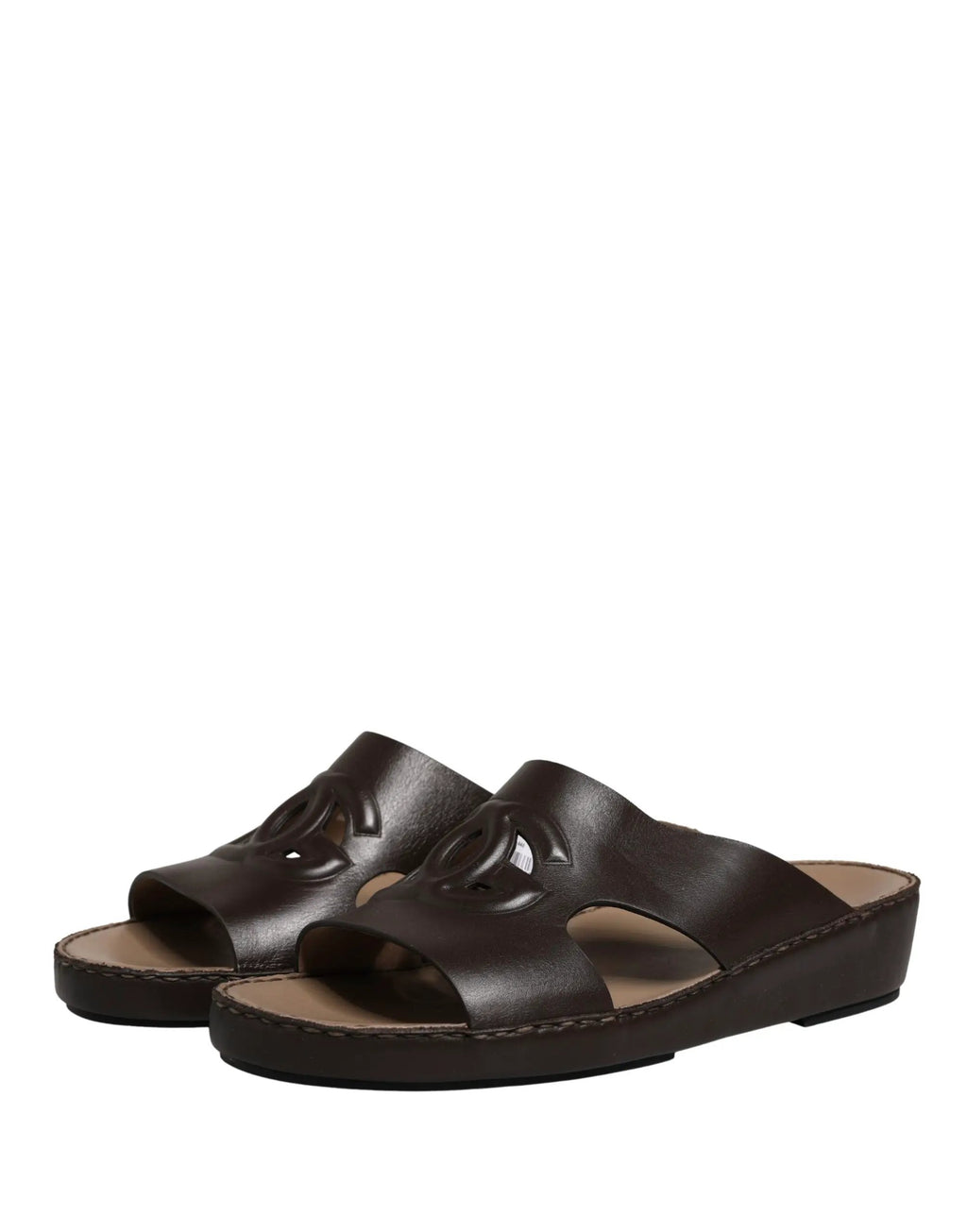 Dolce & Gabbana Brown Leather Cutout DG Logo Sandals Shoes