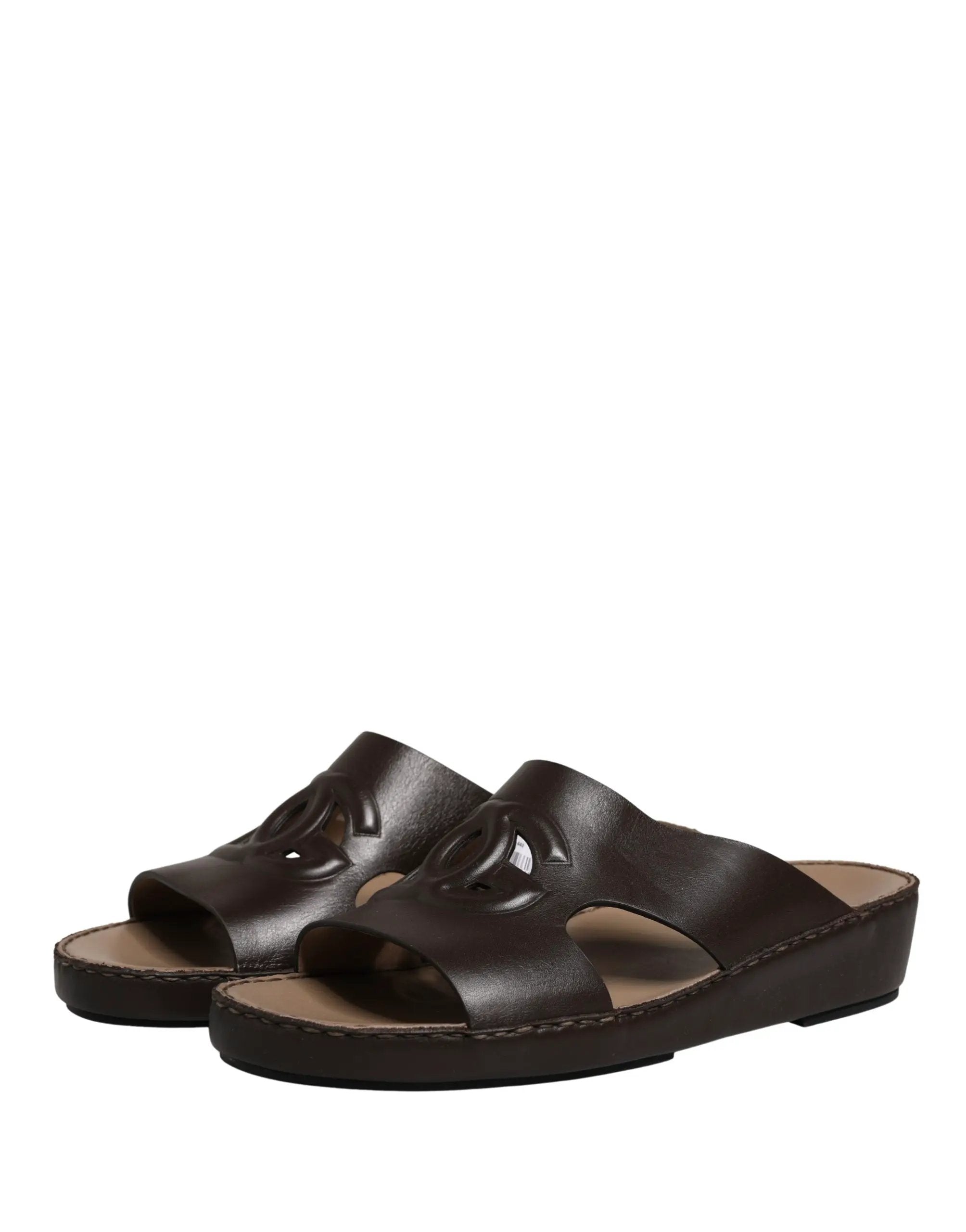 Dolce & Gabbana Brown Leather Cutout DG Logo Sandals Shoes