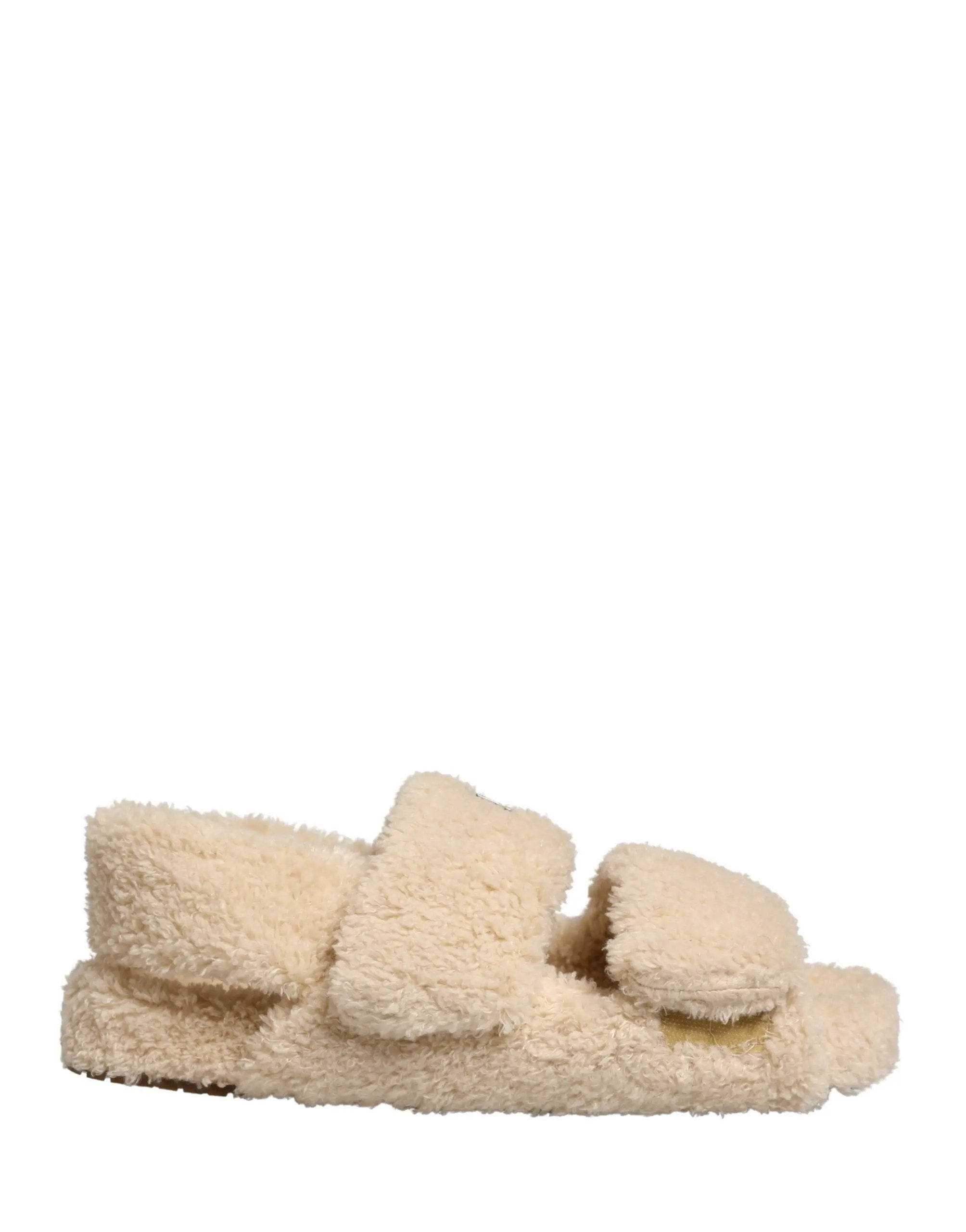 Chaussures plates pour homme Dolce & Gabbana mules en fausse fourrure beige sandales