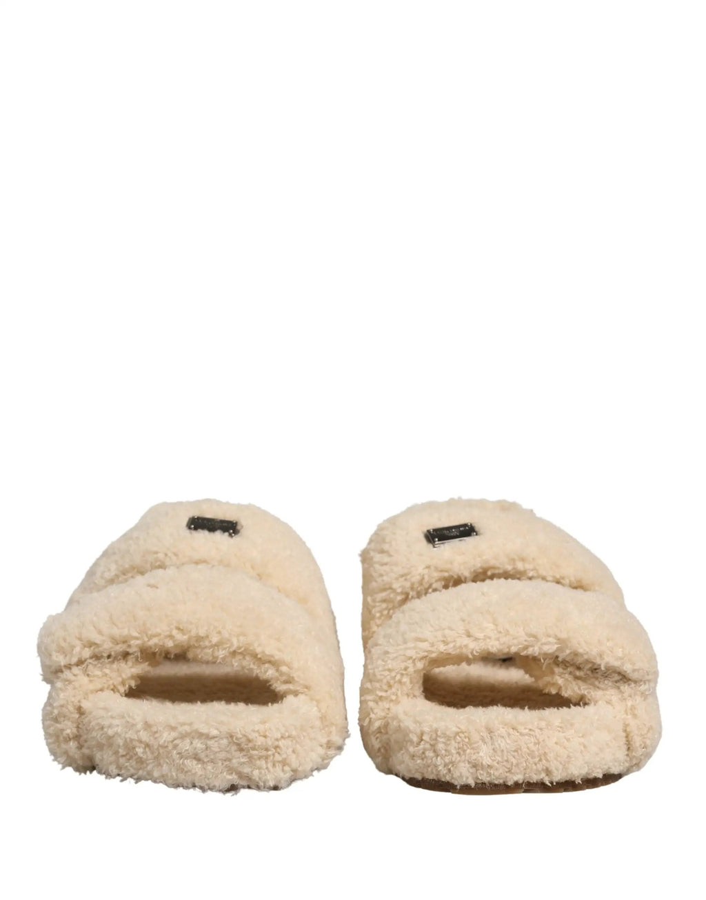 Chaussures plates pour homme Dolce & Gabbana mules en fausse fourrure beige sandales