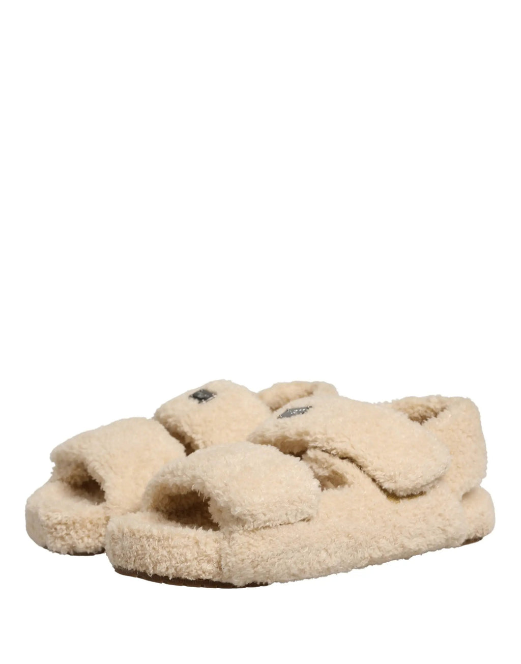 Chaussures plates pour homme Dolce & Gabbana mules en fausse fourrure beige sandales