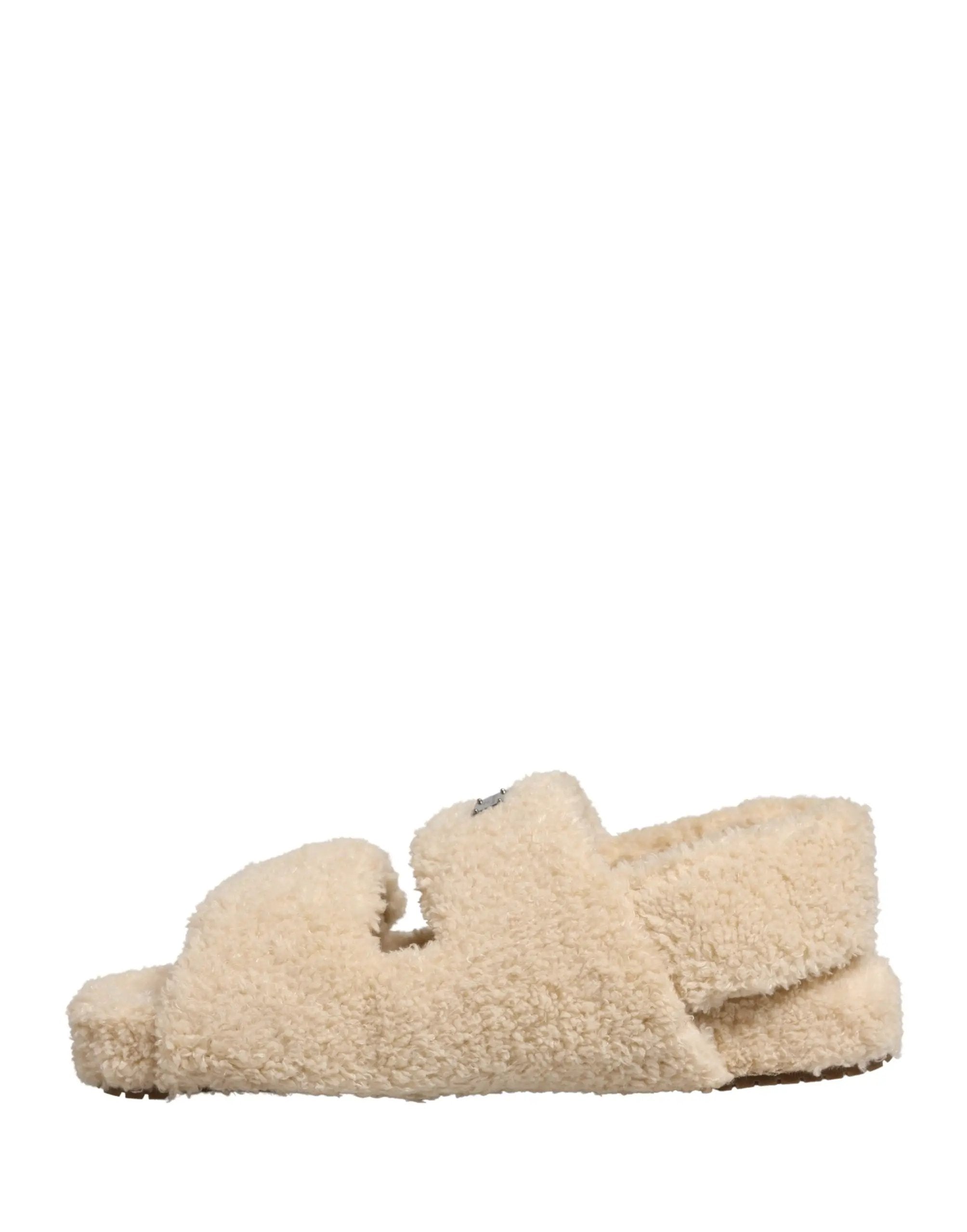 Chaussures plates pour homme Dolce & Gabbana mules en fausse fourrure beige sandales