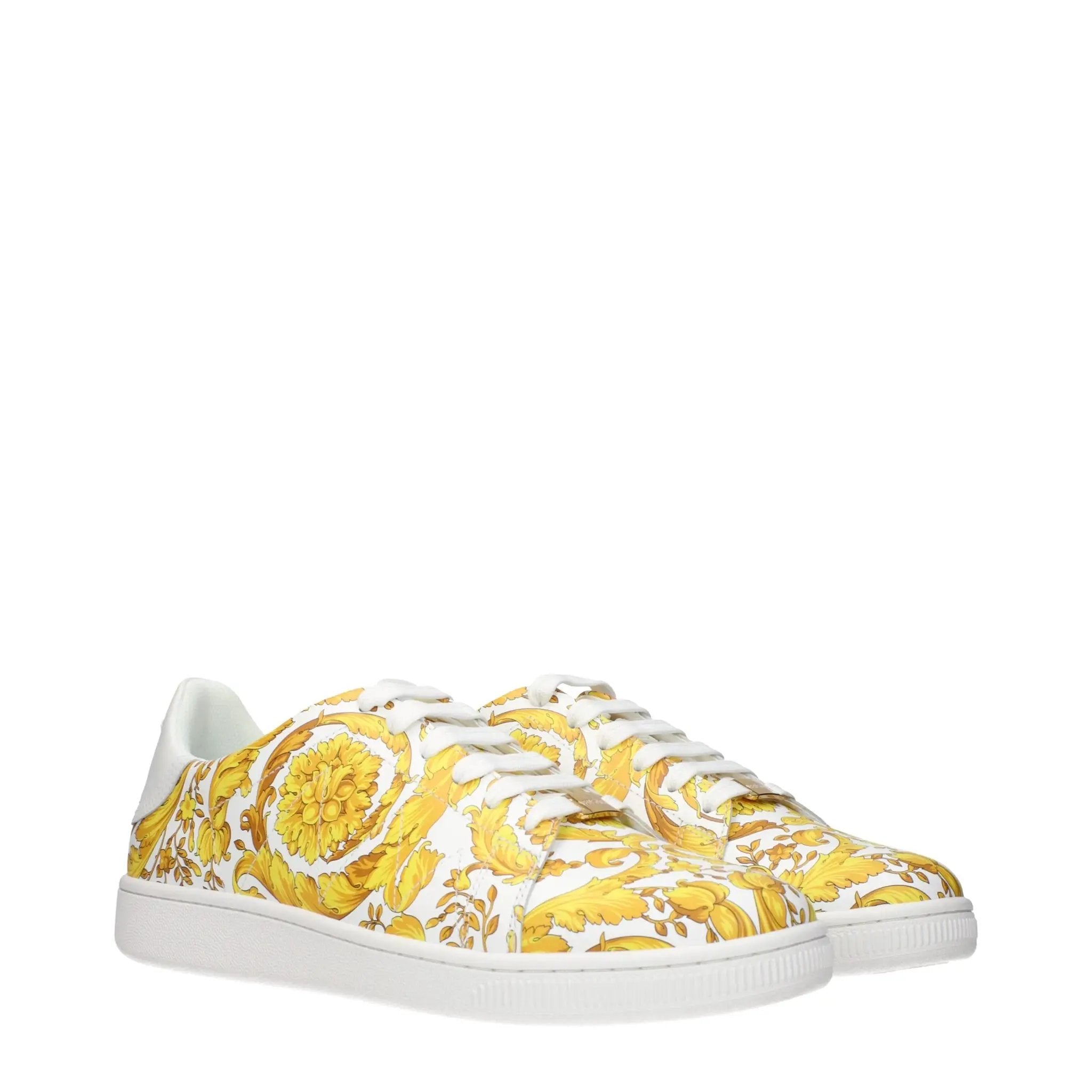 Men’s White Leather Sneakers – Versace Logo Detail Low Top Trainers