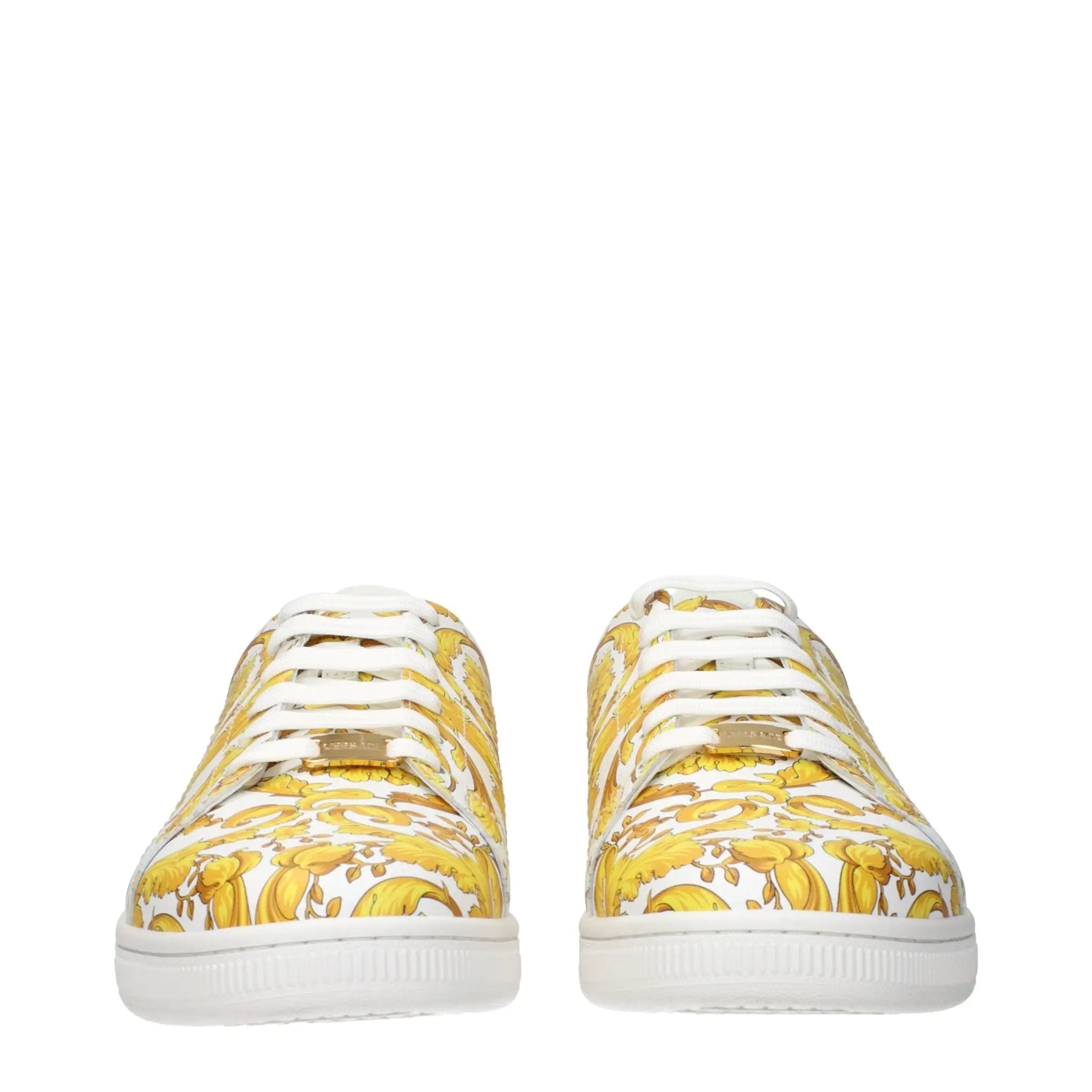Men’s White Leather Sneakers – Versace Logo Detail Low Top Trainers