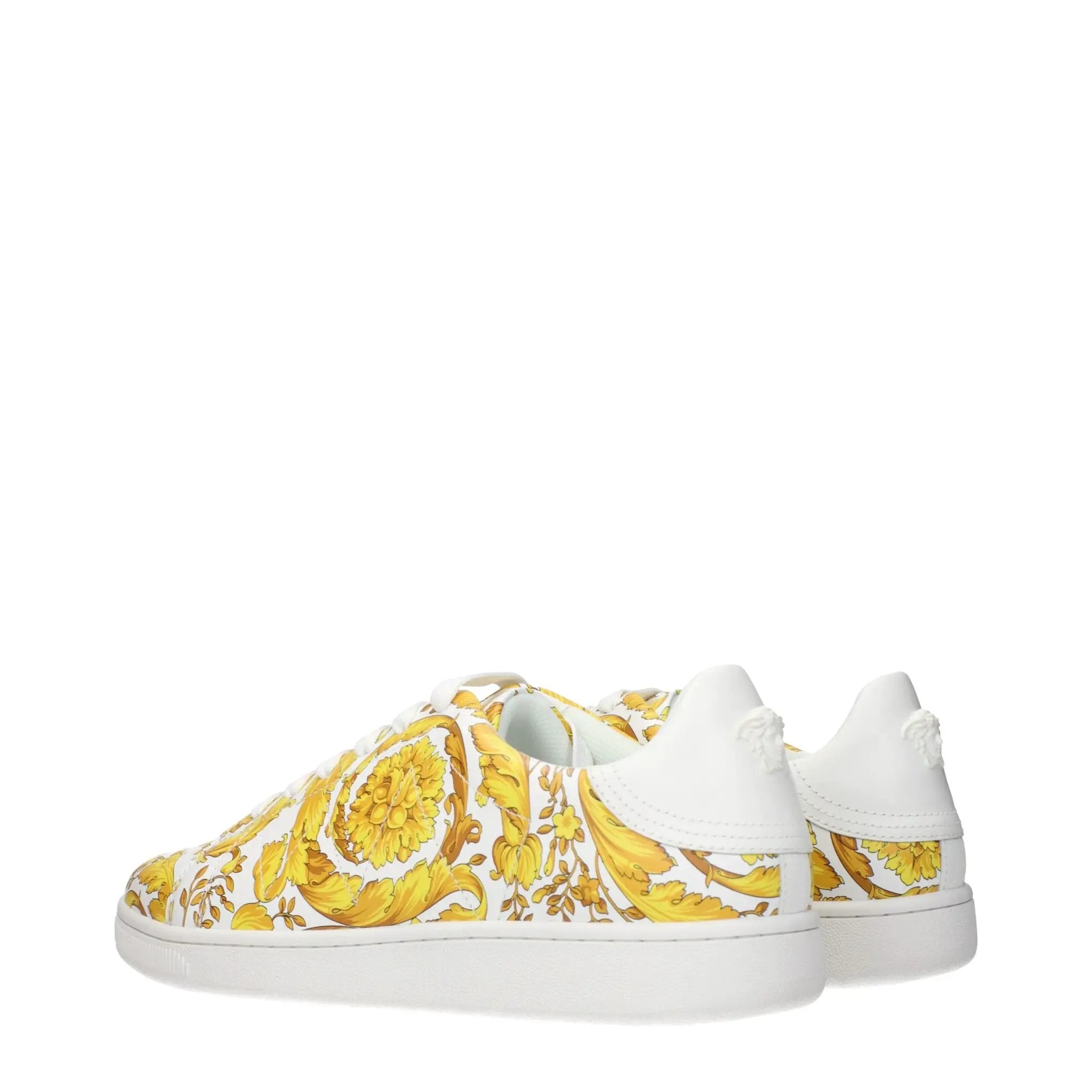 Men’s White Leather Sneakers – Versace Logo Detail Low Top Trainers