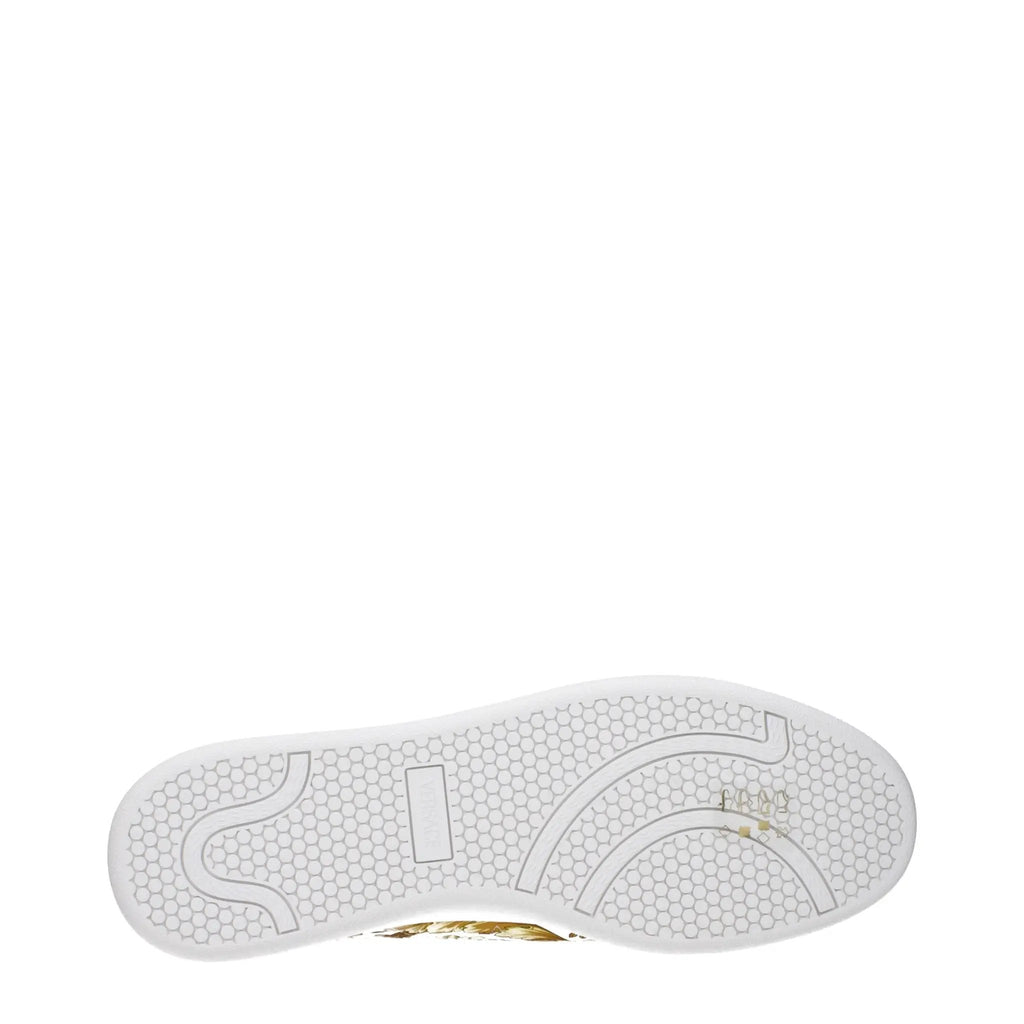 Men’s White Leather Sneakers – Versace Logo Detail Low Top Trainers