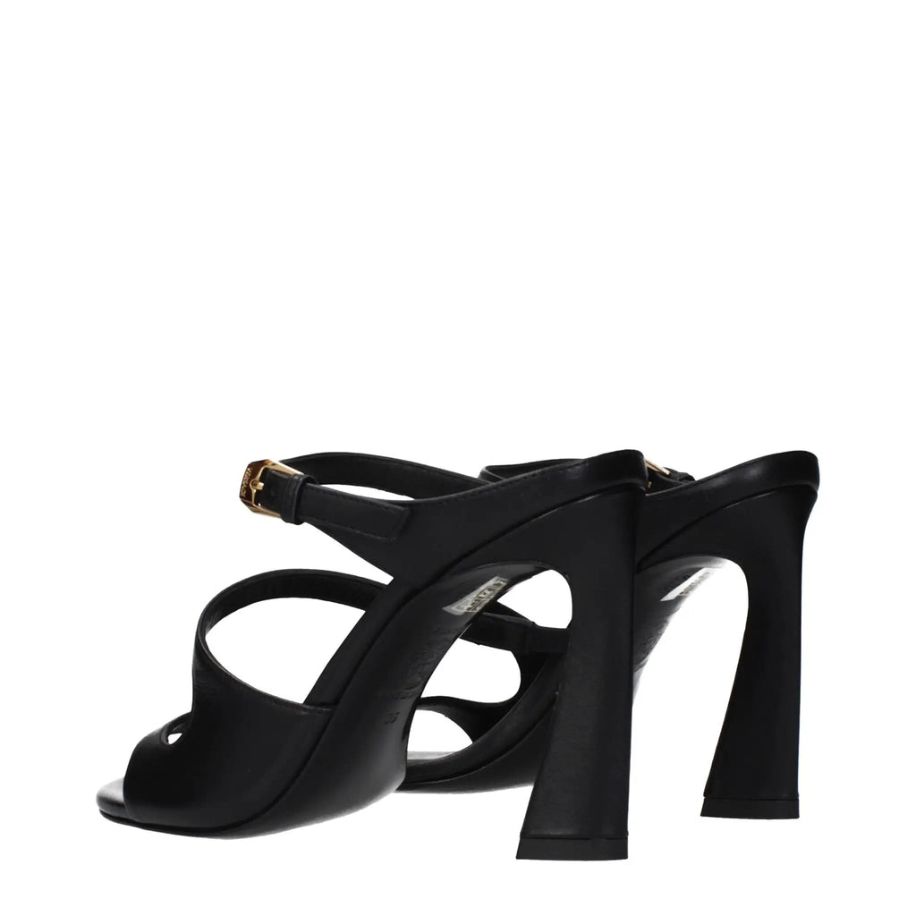 Sandales à talons aiguilles en cuir noir pour femme – Sandales à talons ornées du logo Versace