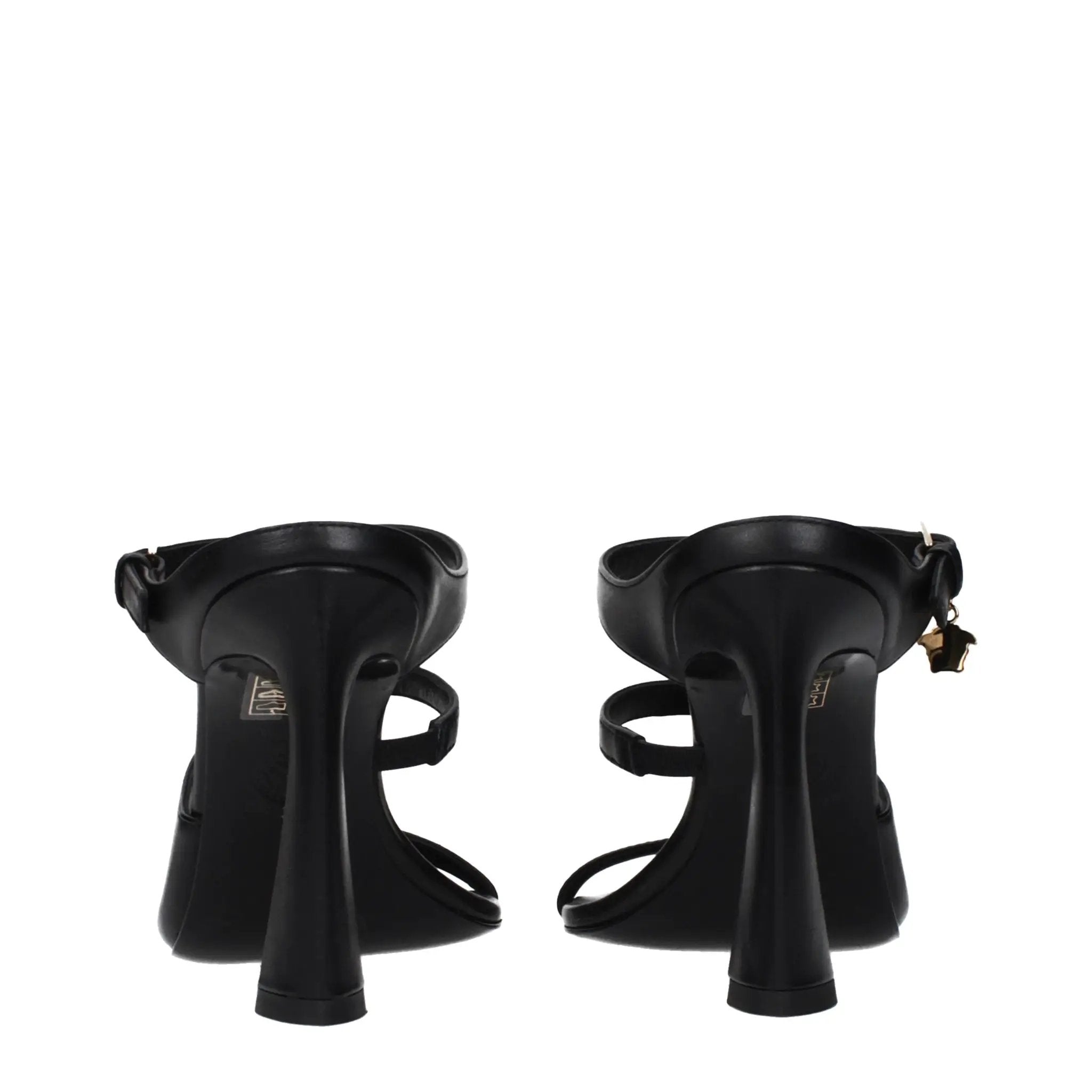 Sandales à talons aiguilles en cuir noir pour femme – Sandales à talons ornées du logo Versace