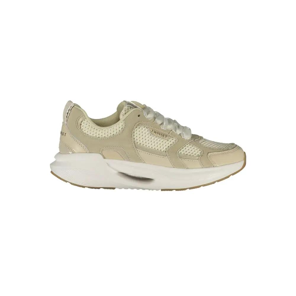 Women’s Beige Athletic Sneakers – Twinset Lace-Up Logo Trainers