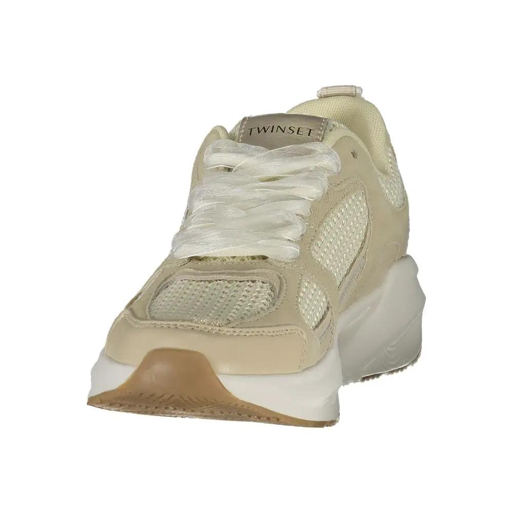 Women’s Beige Athletic Sneakers – Twinset Lace-Up Logo Trainers