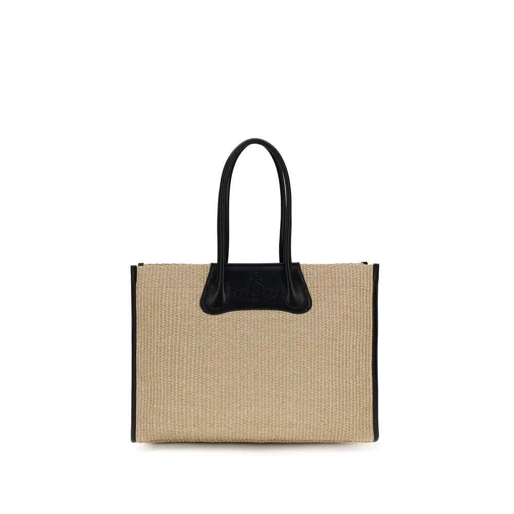Sac à bandoulière en raphia beige Vivienne Westwood