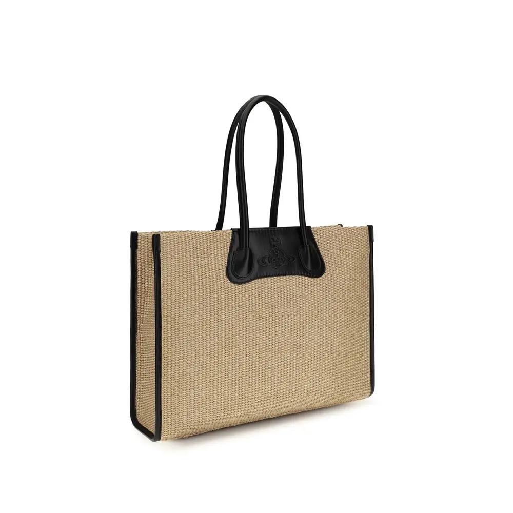 Sac à bandoulière en raphia beige Vivienne Westwood
