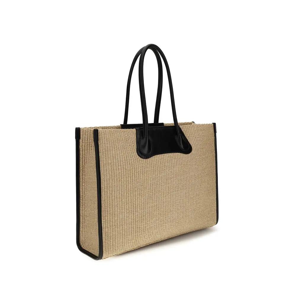Sac à bandoulière en raphia beige Vivienne Westwood
