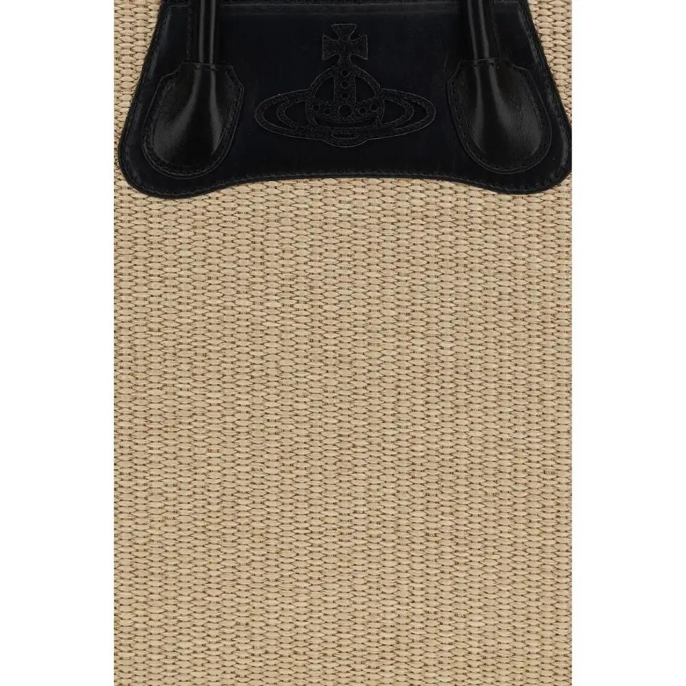 Sac à bandoulière en raphia beige Vivienne Westwood