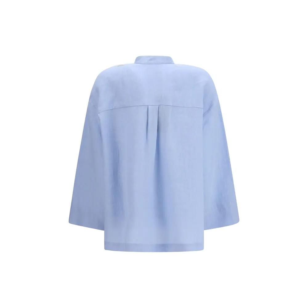 'S Max Mara Blue Linen Dress Shirt